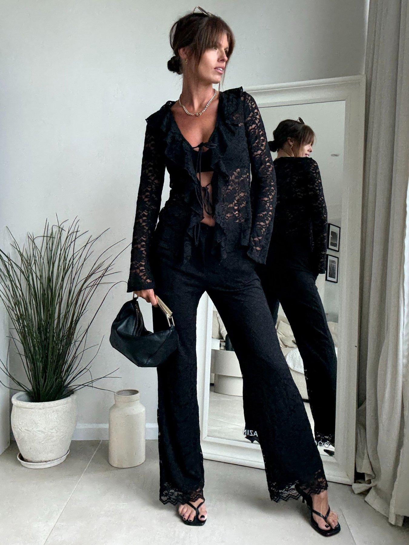 Style Cheat Lace Frill Top - Black