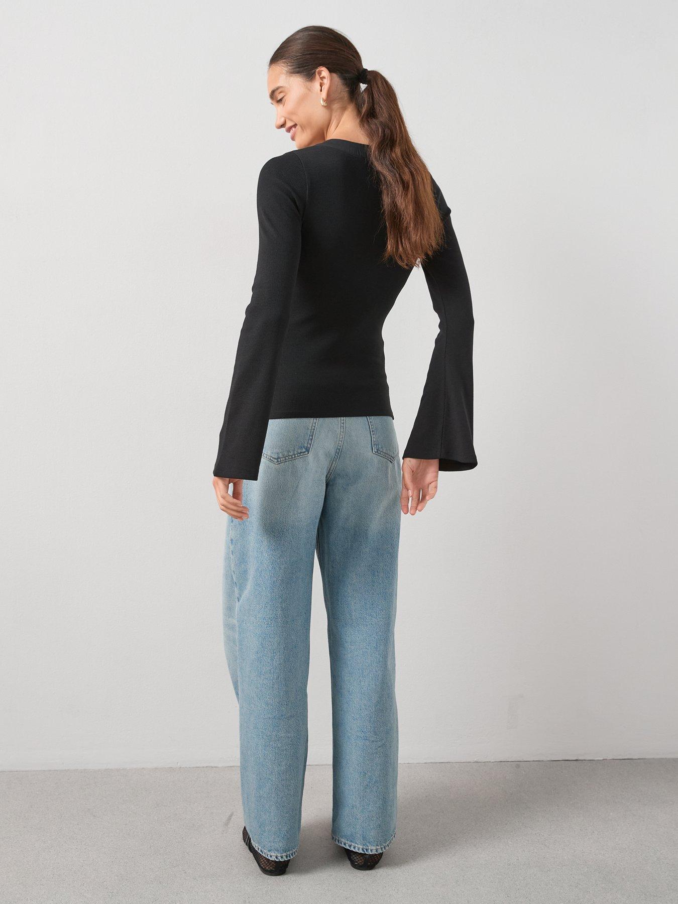 the-very-collection-lace-up-rib-long-sleeve-top-blackstillFront