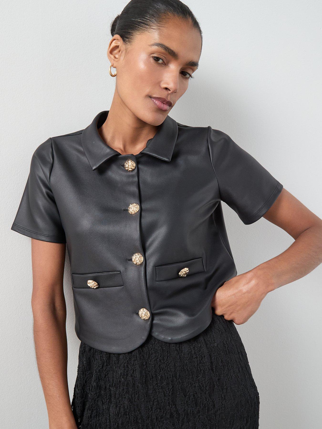 The Very Collection PU Button Up Top - Black