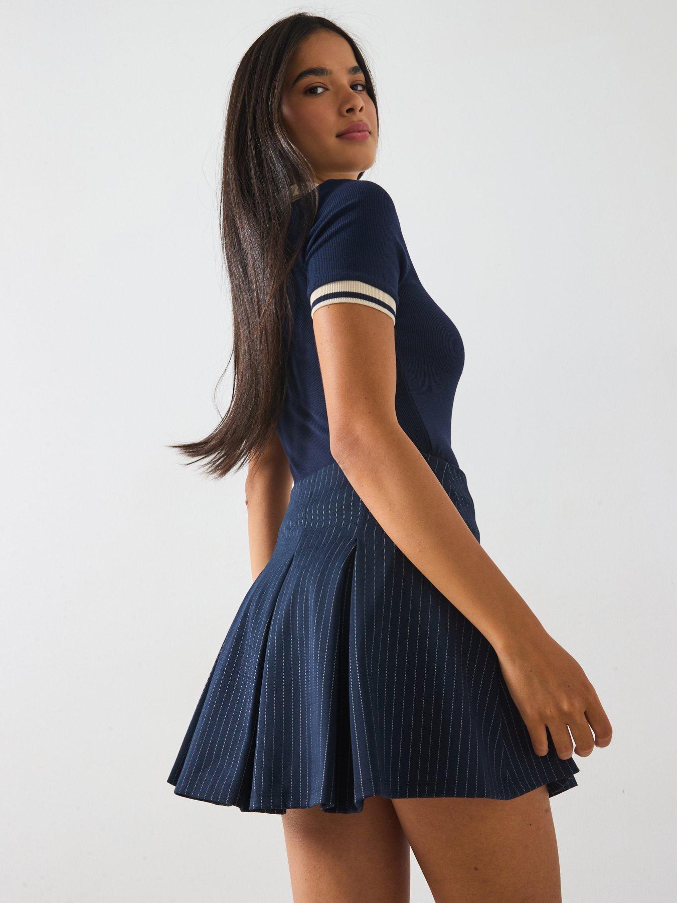 v-by-very-stripe-pleated-mini-skirt-navyoutfit