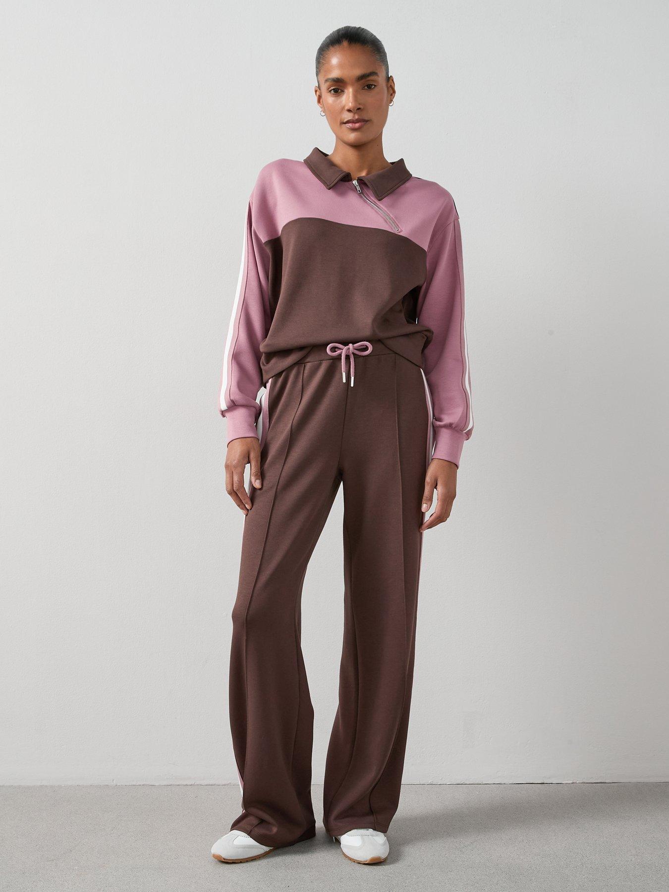 Image 3 of 6 of The Very Collection Asymetric Zip Soft Touch Colour Block Sweatshirt - Brown