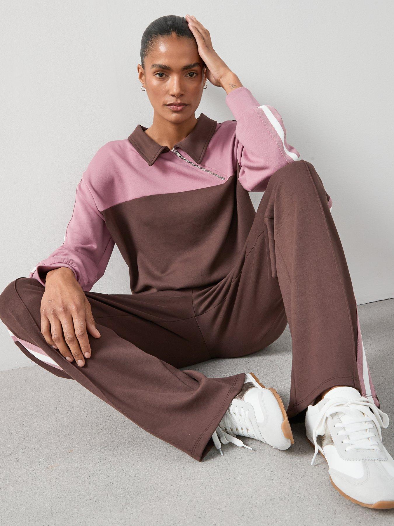 Image 4 of 6 of The Very Collection Asymetric Zip Soft Touch Colour Block Sweatshirt - Brown