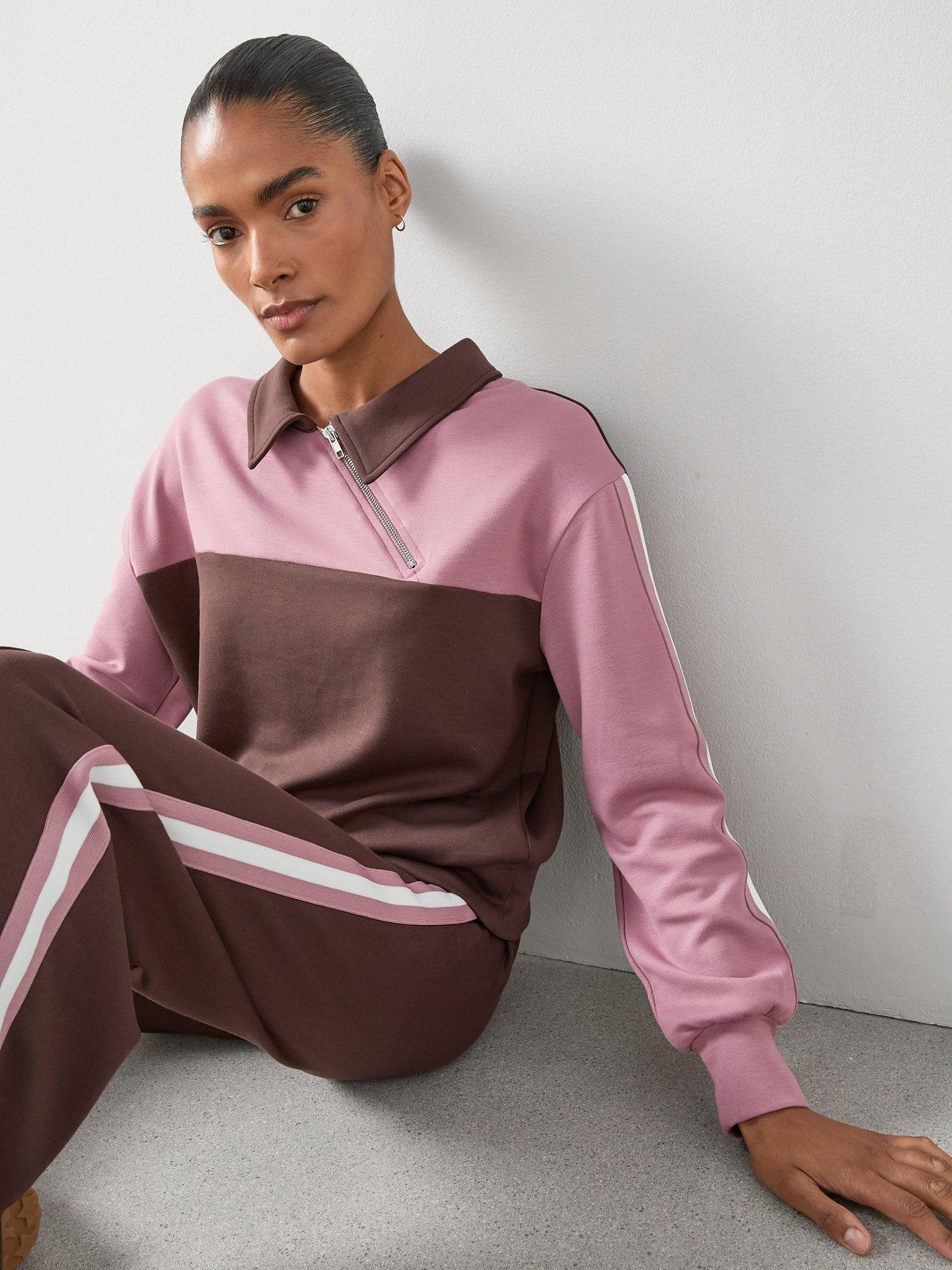 Image 6 of 6 of The Very Collection Asymetric Zip Soft Touch Colour Block Sweatshirt - Brown