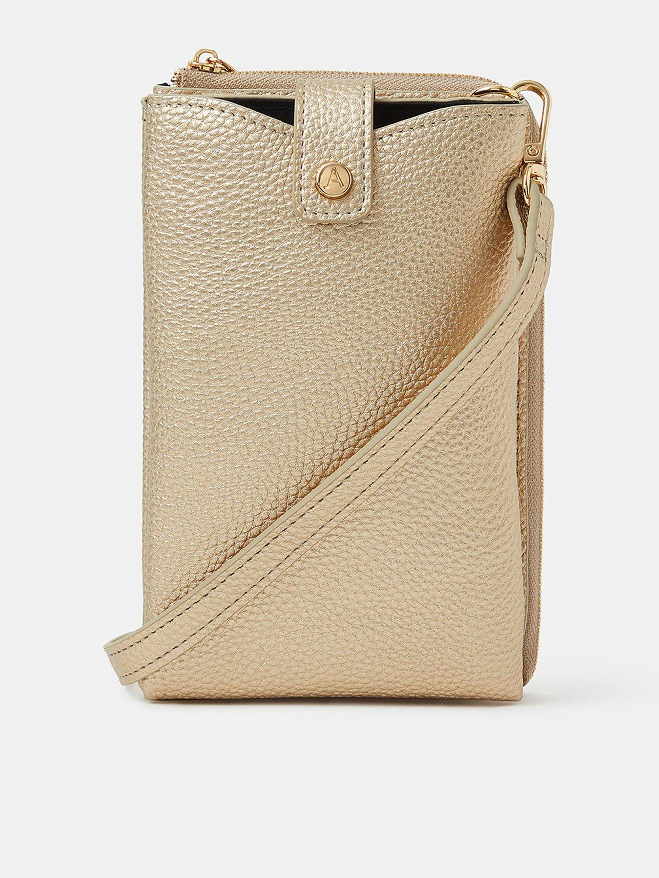 Image 1 of 5 of Accessorize Metallic Multipocket Phone Bag - Gold
