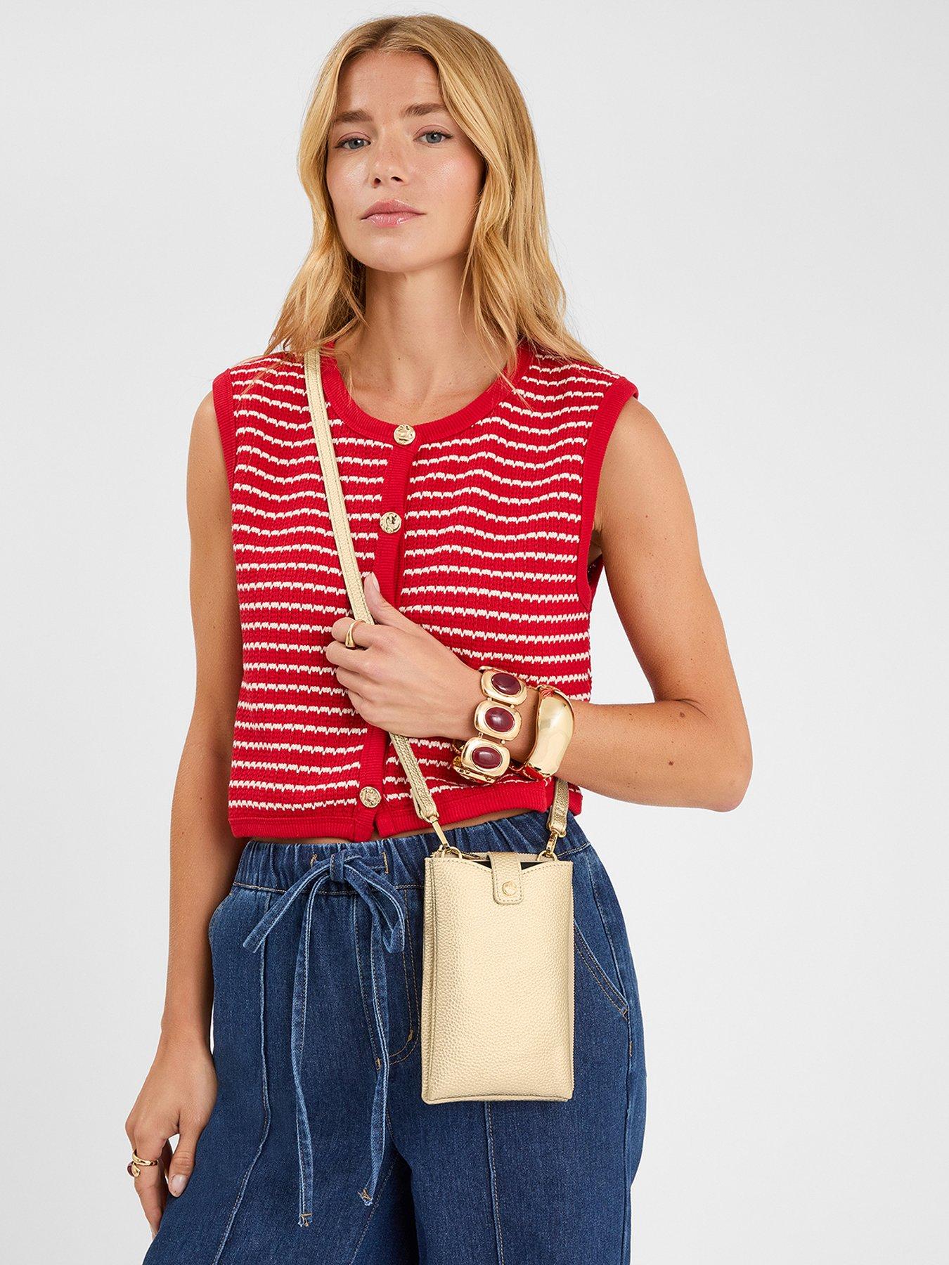 Image 2 of 5 of Accessorize Metallic Multipocket Phone Bag - Gold
