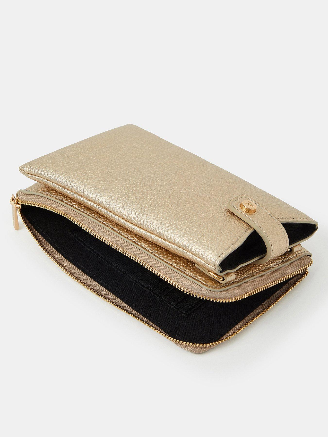 Image 5 of 5 of Accessorize Metallic Multipocket Phone Bag - Gold