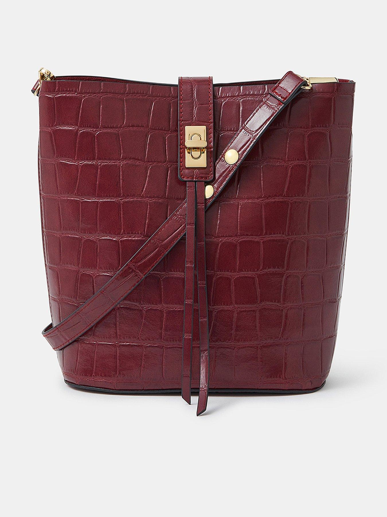 Accessorize Faux Croc Bucket Bag - Red