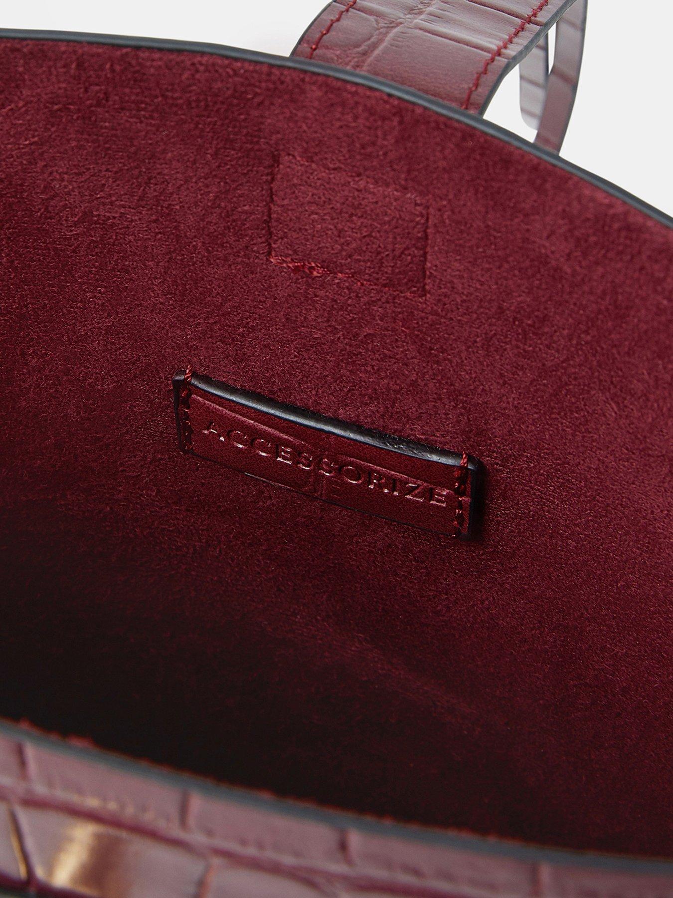 Image 4 of 4 of Accessorize Faux Croc Bucket Bag - Red