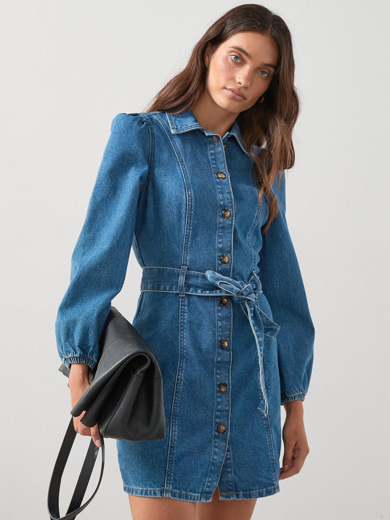 The Very Collection Denim Belted Mini Dress - Mid Wash