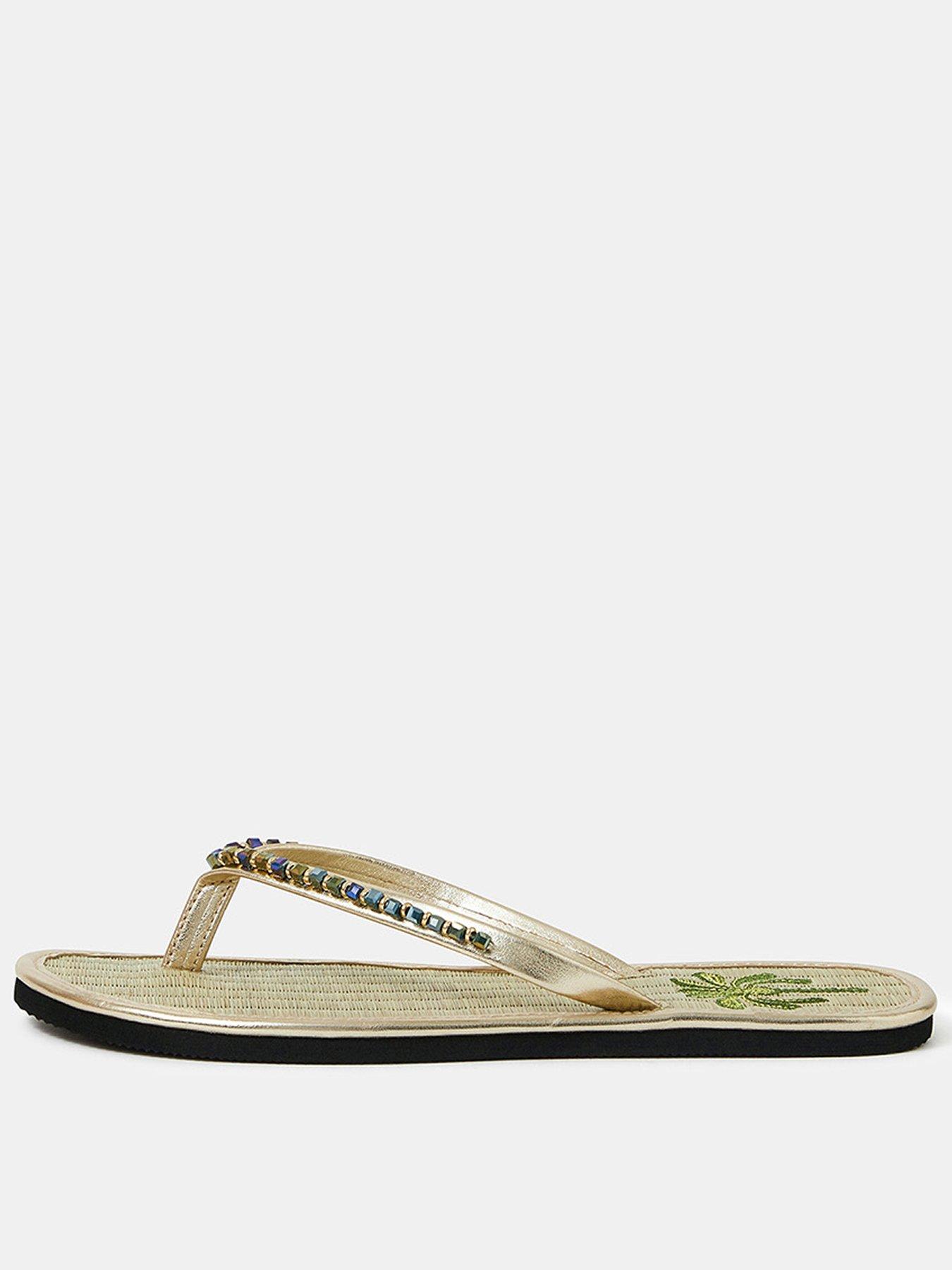 Image 1 of 4 of Accessorize Beaded Palm Seagrass Flip Flops - Gold