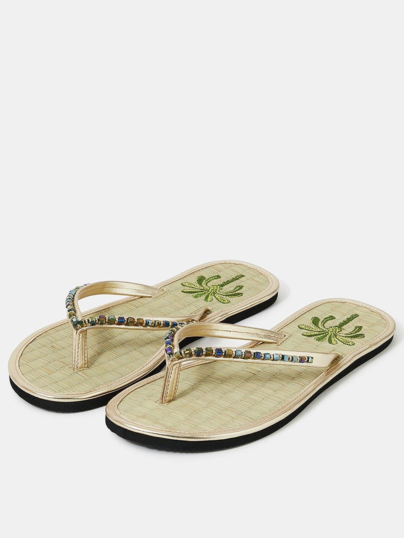 Image 3 of 4 of Accessorize Beaded Palm Seagrass Flip Flops - Gold