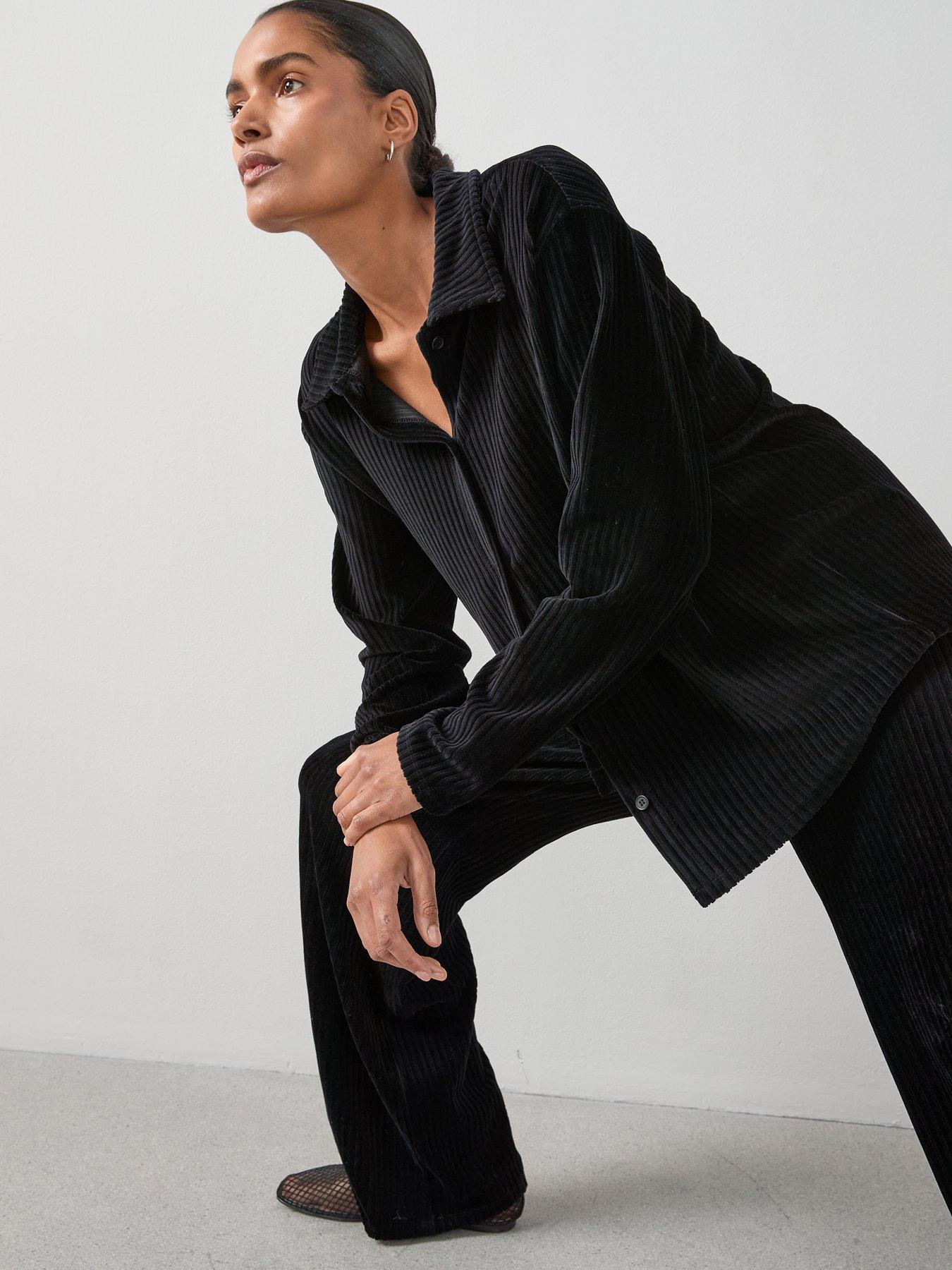 the-very-collection-textured-cord-oversized-shirt-co-ord-blackoutfit