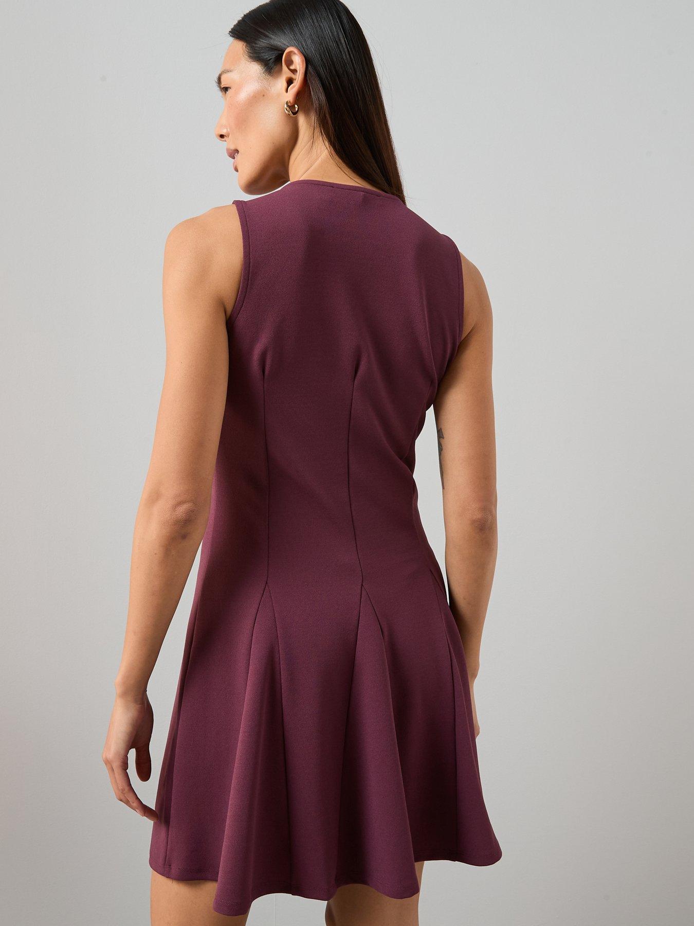 Image 2 of 7 of The Very Collection Bow Detail Mini Dress - Plum