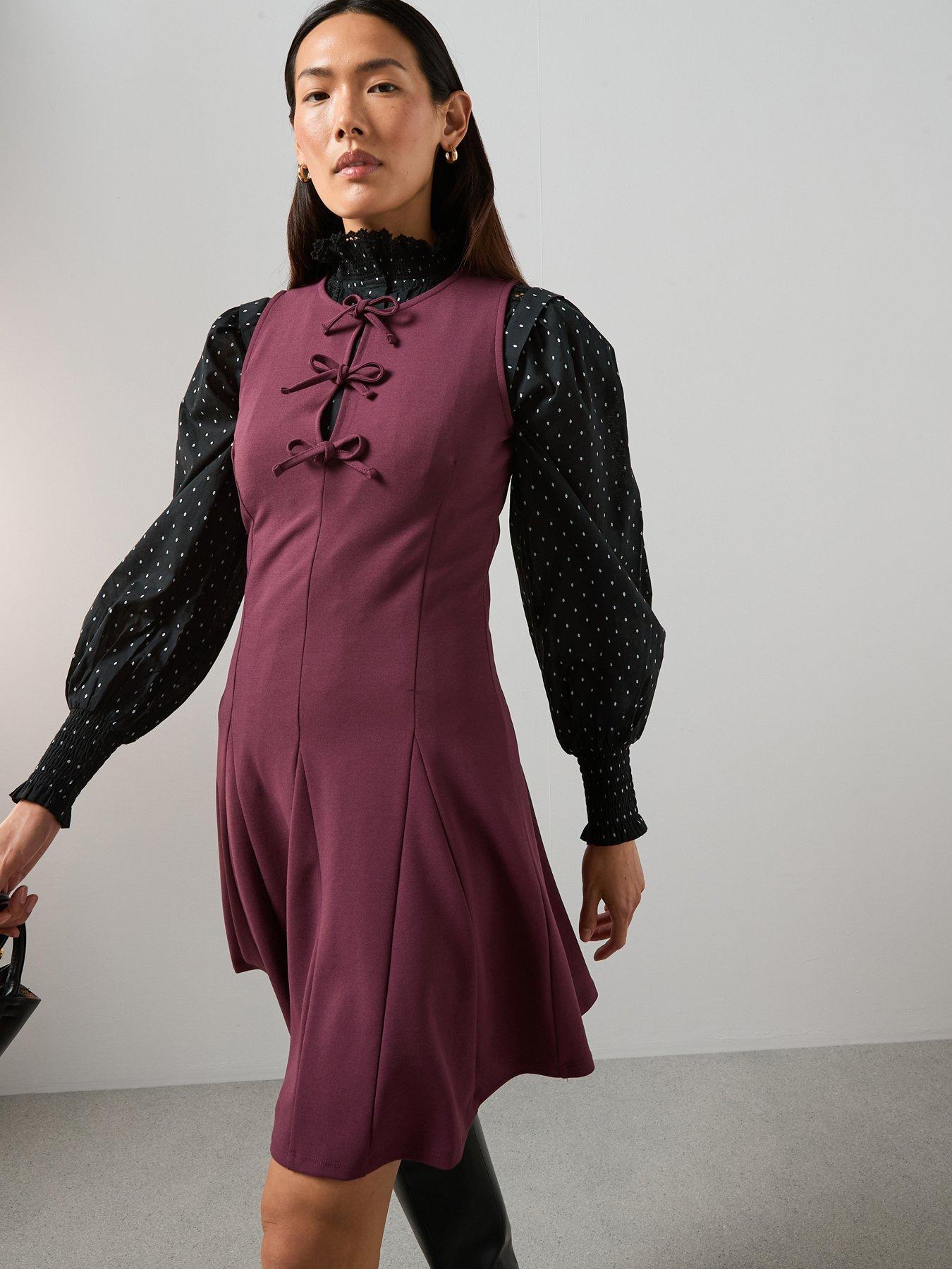 Image 3 of 7 of The Very Collection Bow Detail Mini Dress - Plum