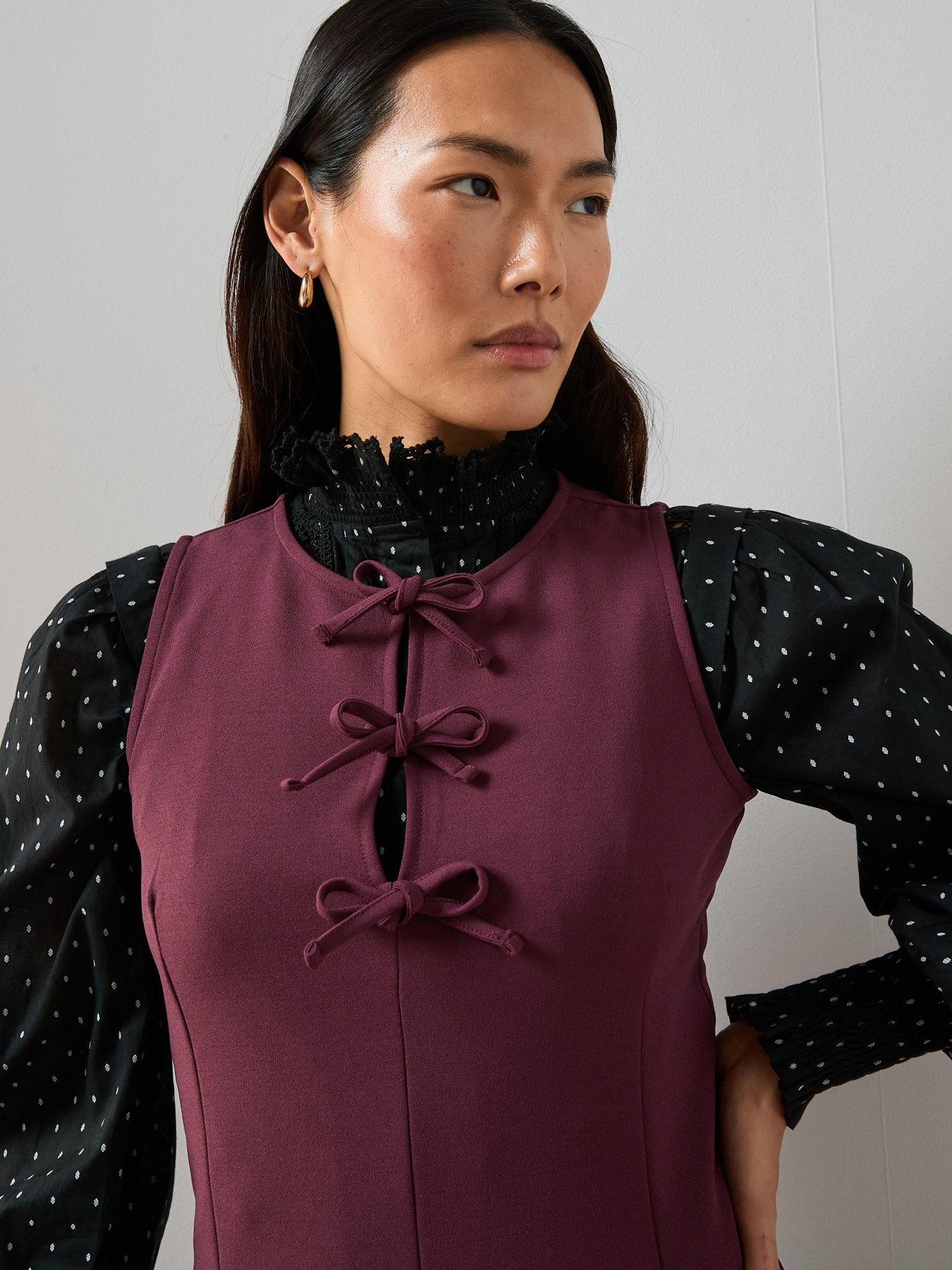 Image 6 of 7 of The Very Collection Bow Detail Mini Dress - Plum