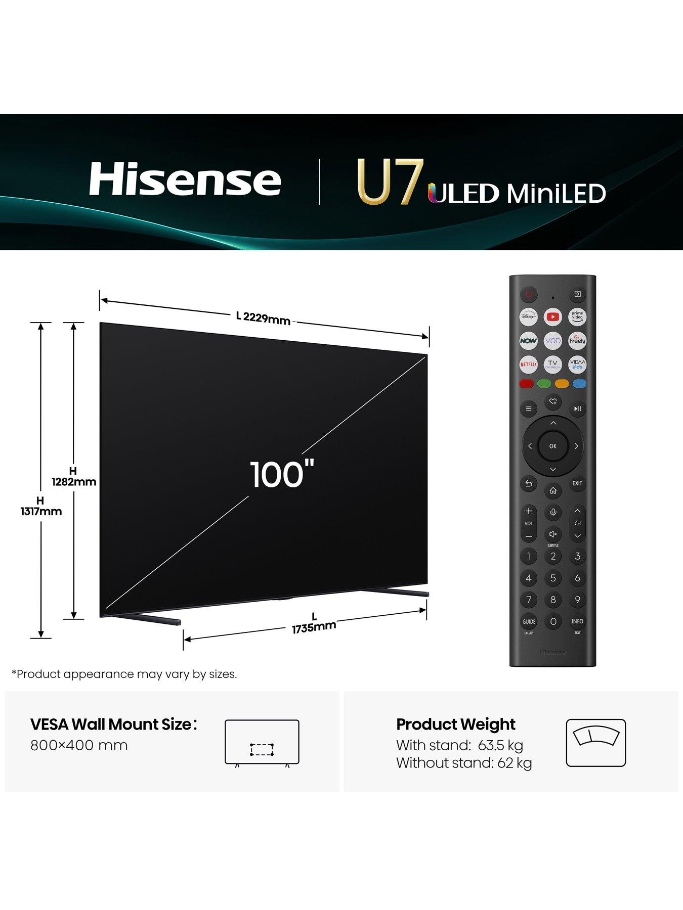 Image 6 of 7 of Hisense Hisense 100" U7QTUK MiniLED QLED 144Hz Smart AI TV with Freely
