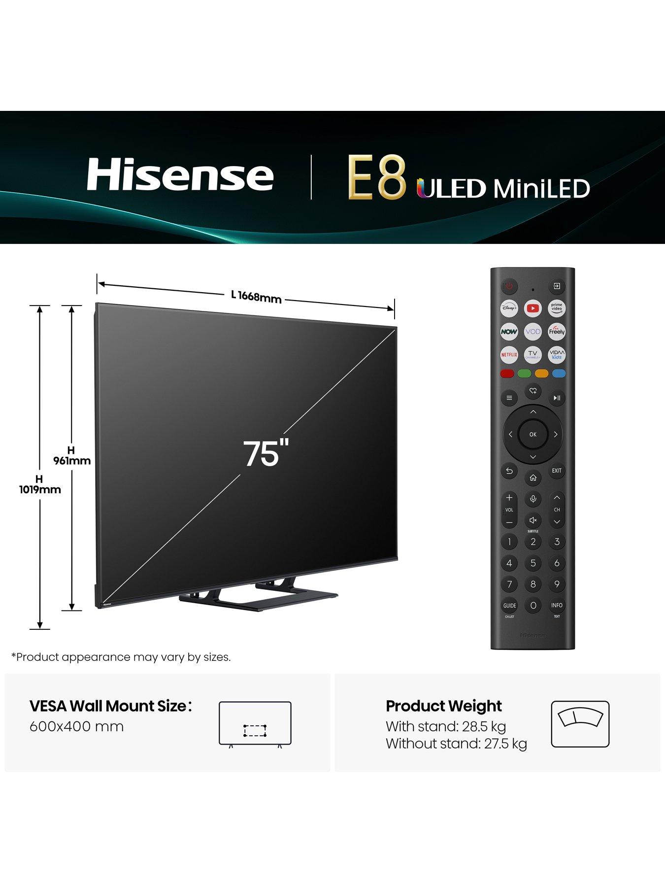Image 6 of 7 of Hisense Hisense E8Q 75" 4K MiniLED QLED 144Hz Smart AI TV with Freely- 75E8QTUK