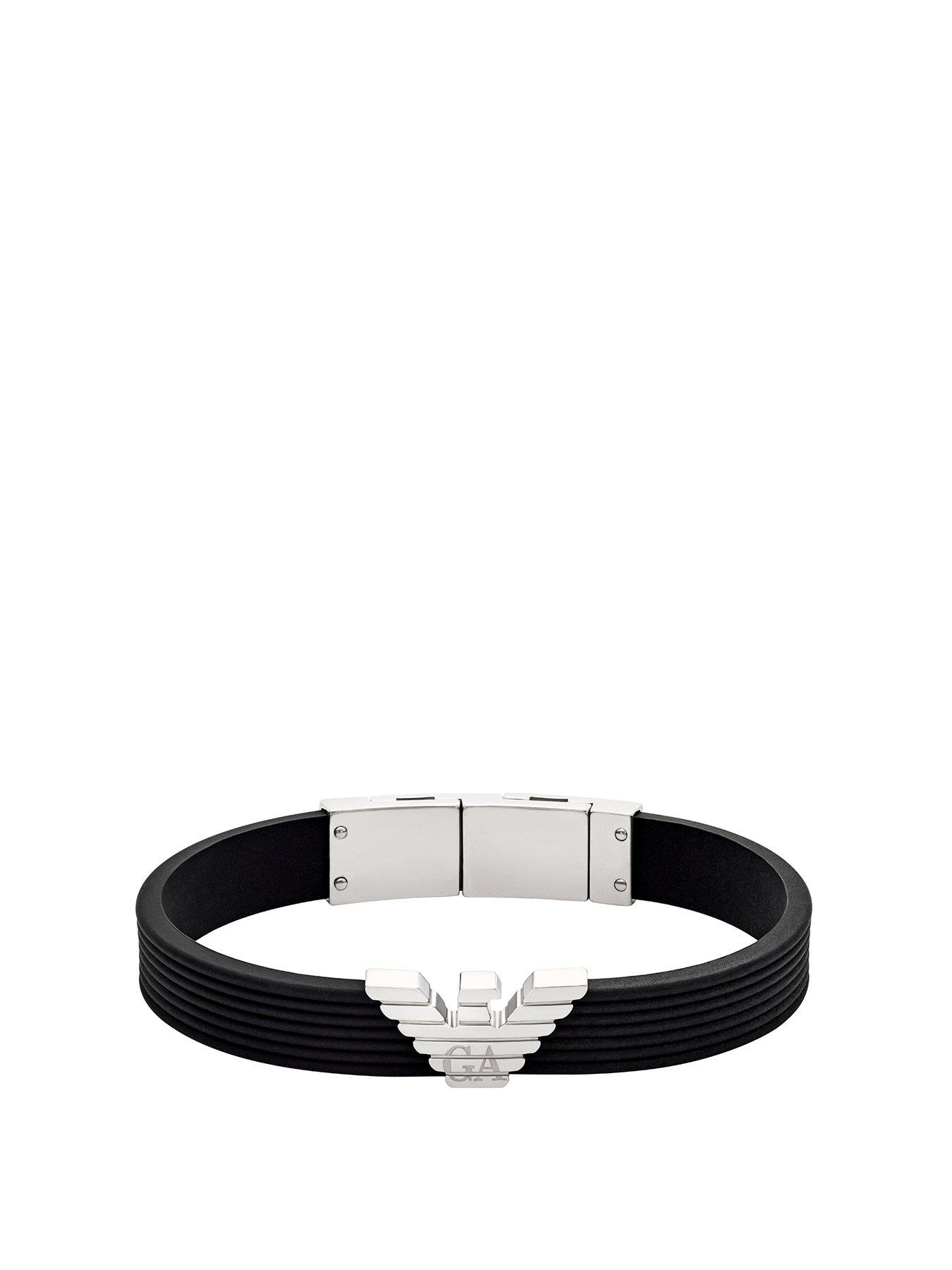 Emporio Armani Men's Black Silicone Id Bracelet, Egs3168040 - Silver
