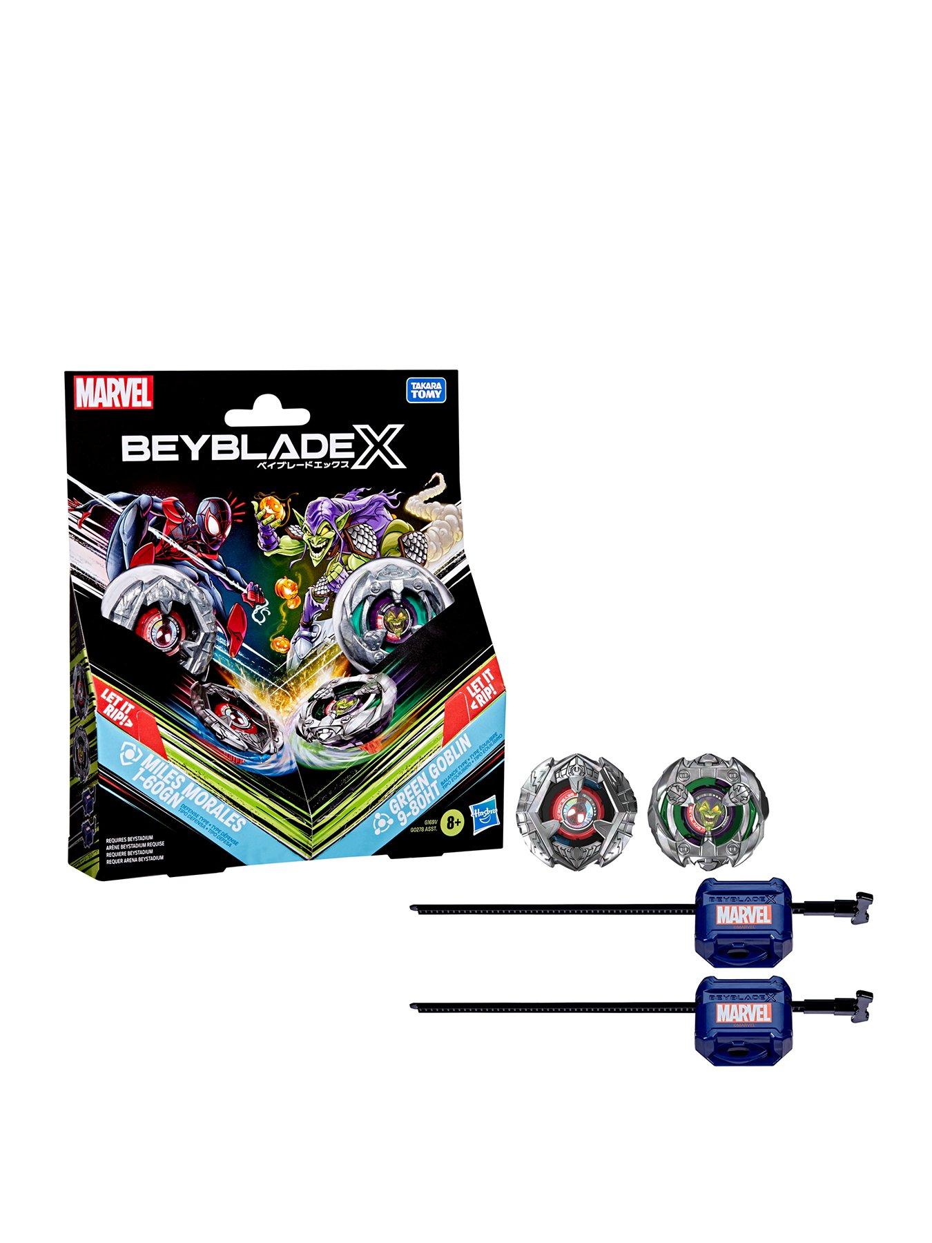 beyblades-beyblade-x-and-marvel-collab-miles-morales-1-60gn-vs-green-goblin-9-80htfront