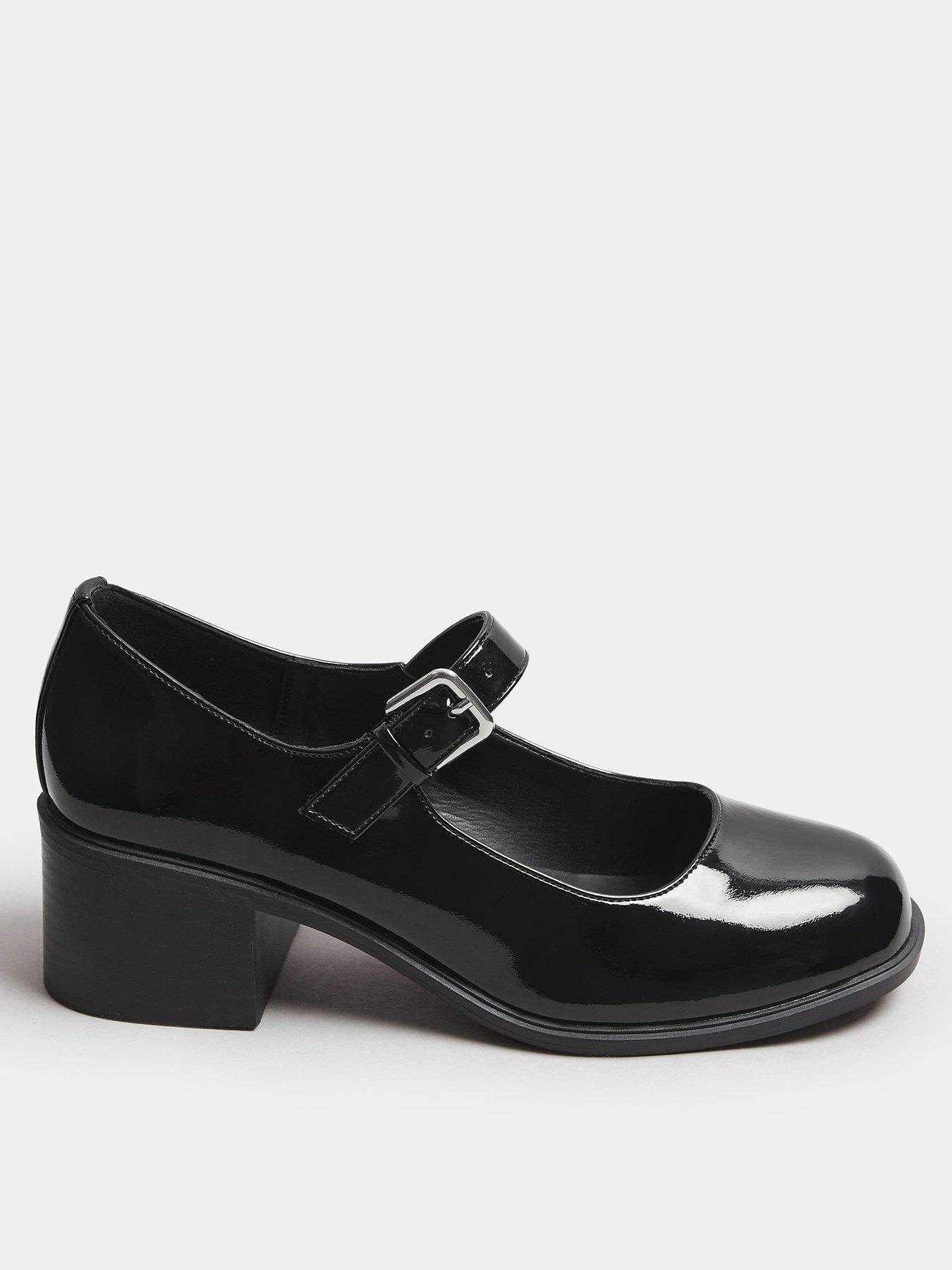 Yours Extra Wide Fit Mid Block Patent Mary-Jane - Black