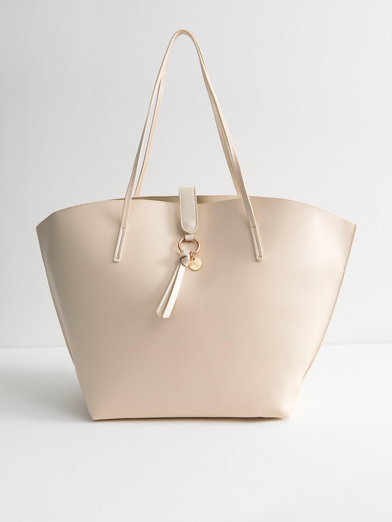 New Look Faux Leather Winged Tote Bag - Cream