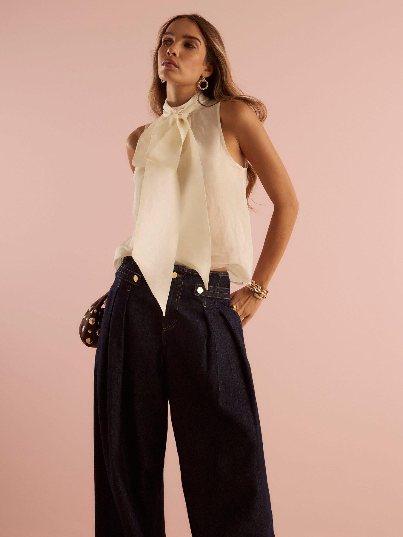 River Island Pussybow Neck Tie Blouse - Cream