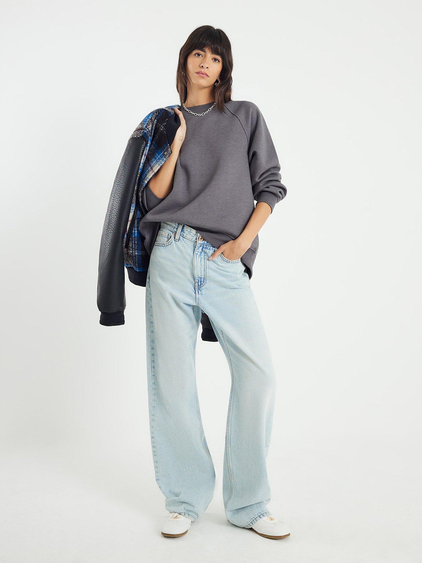 River Island Long Sleeve Zip Back Sweatshirt - Grey