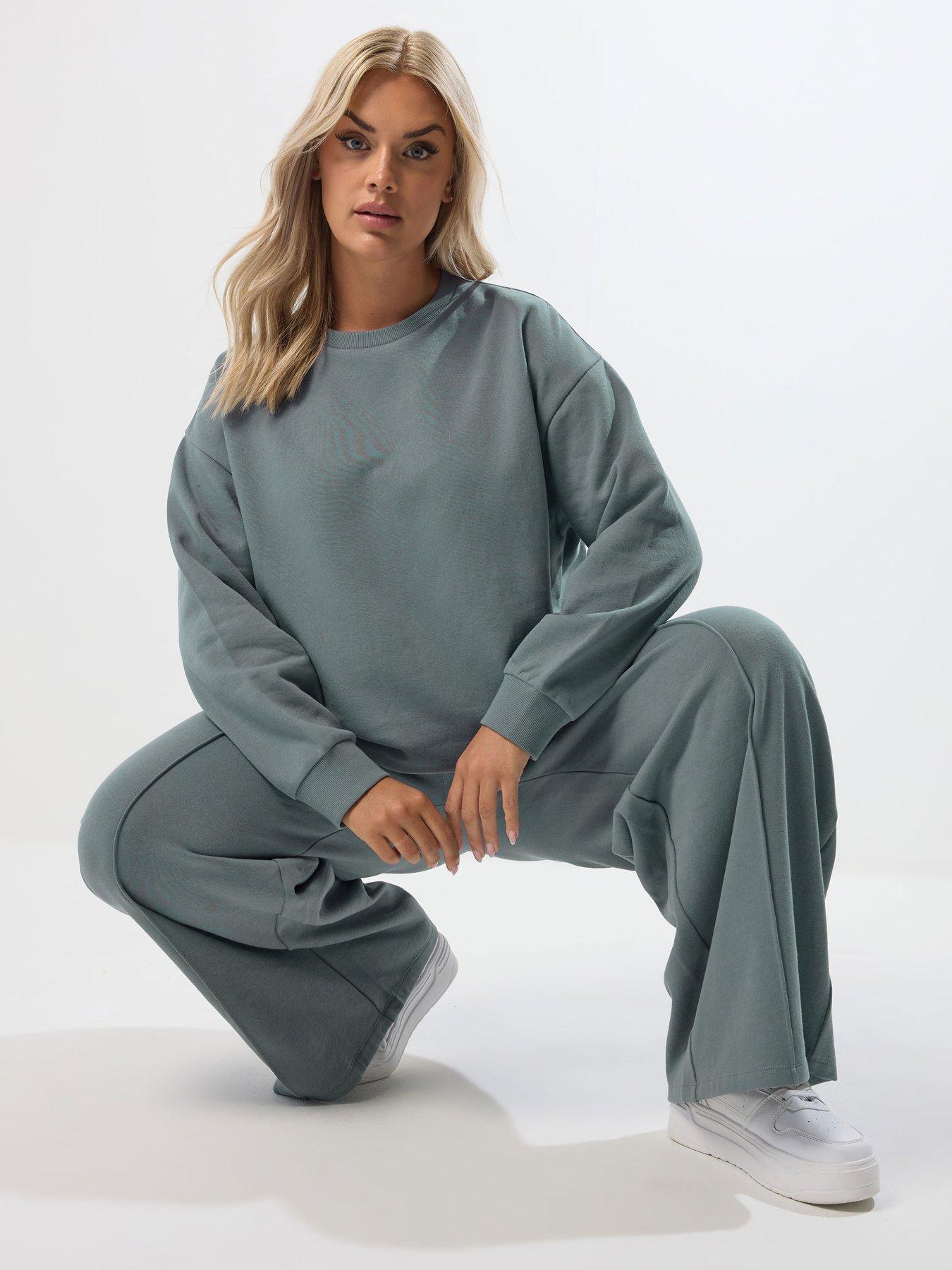 Yours Curve Crew Neck Sweatshirt  &  Trouser Set - Blue
