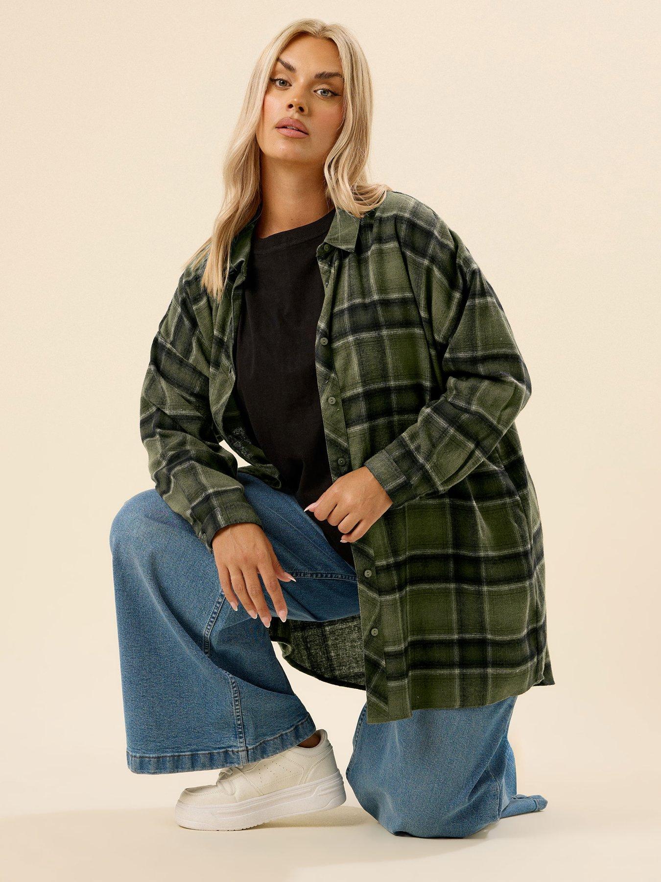 yours-curve-oversized-check-shirt-green