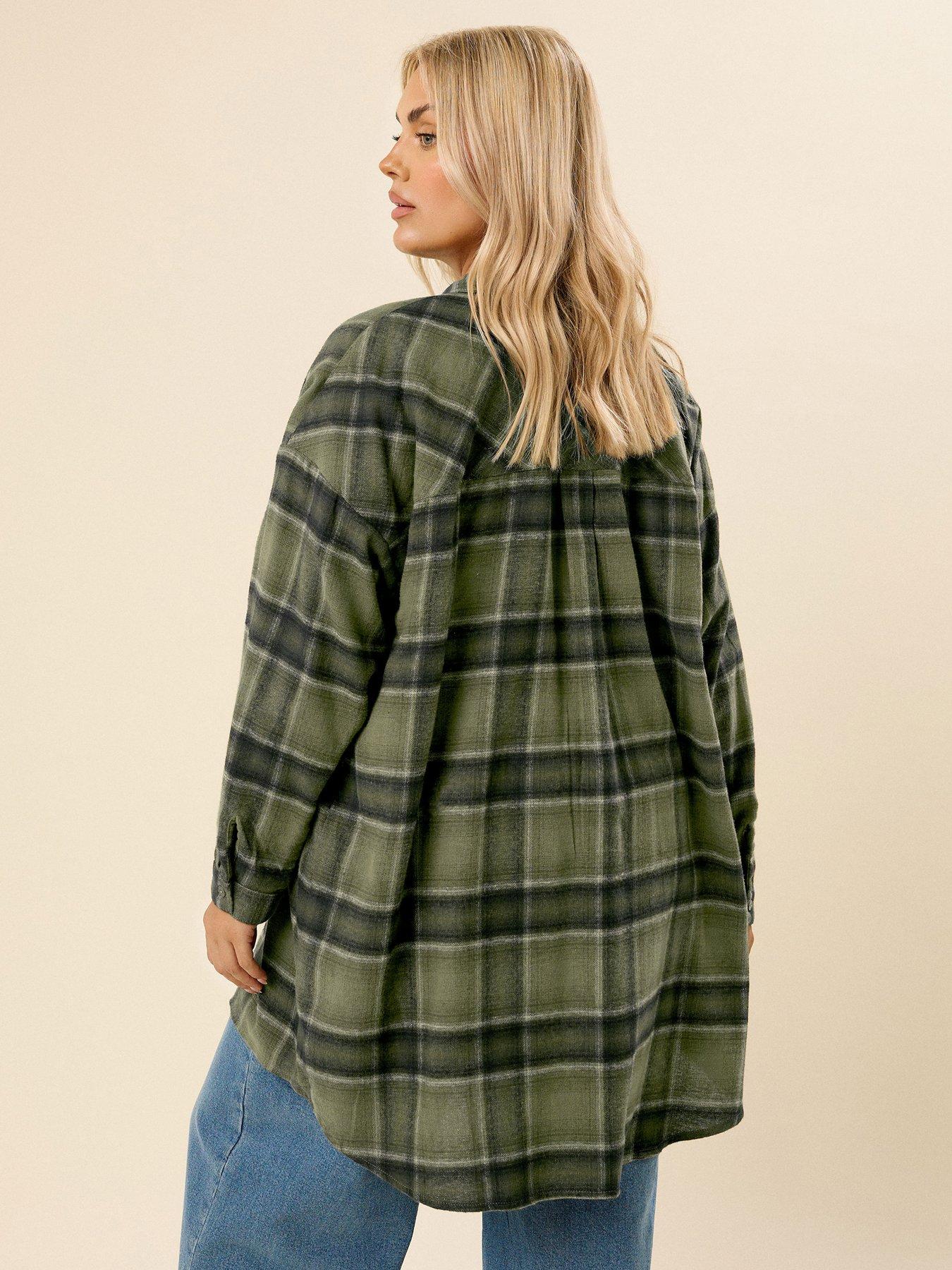 yours-curve-oversized-check-shirt-greenstillFront