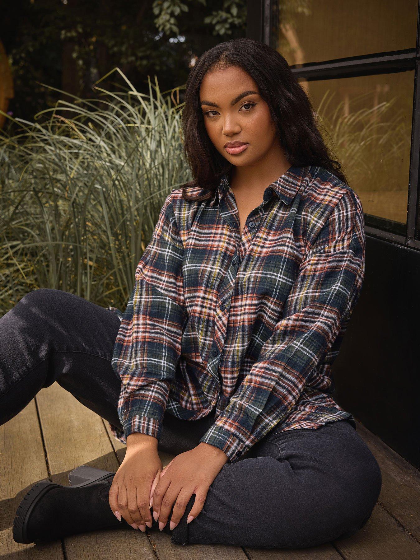 Image 1 of 4 of Yours Curve Oversized Check Shirt - Blue