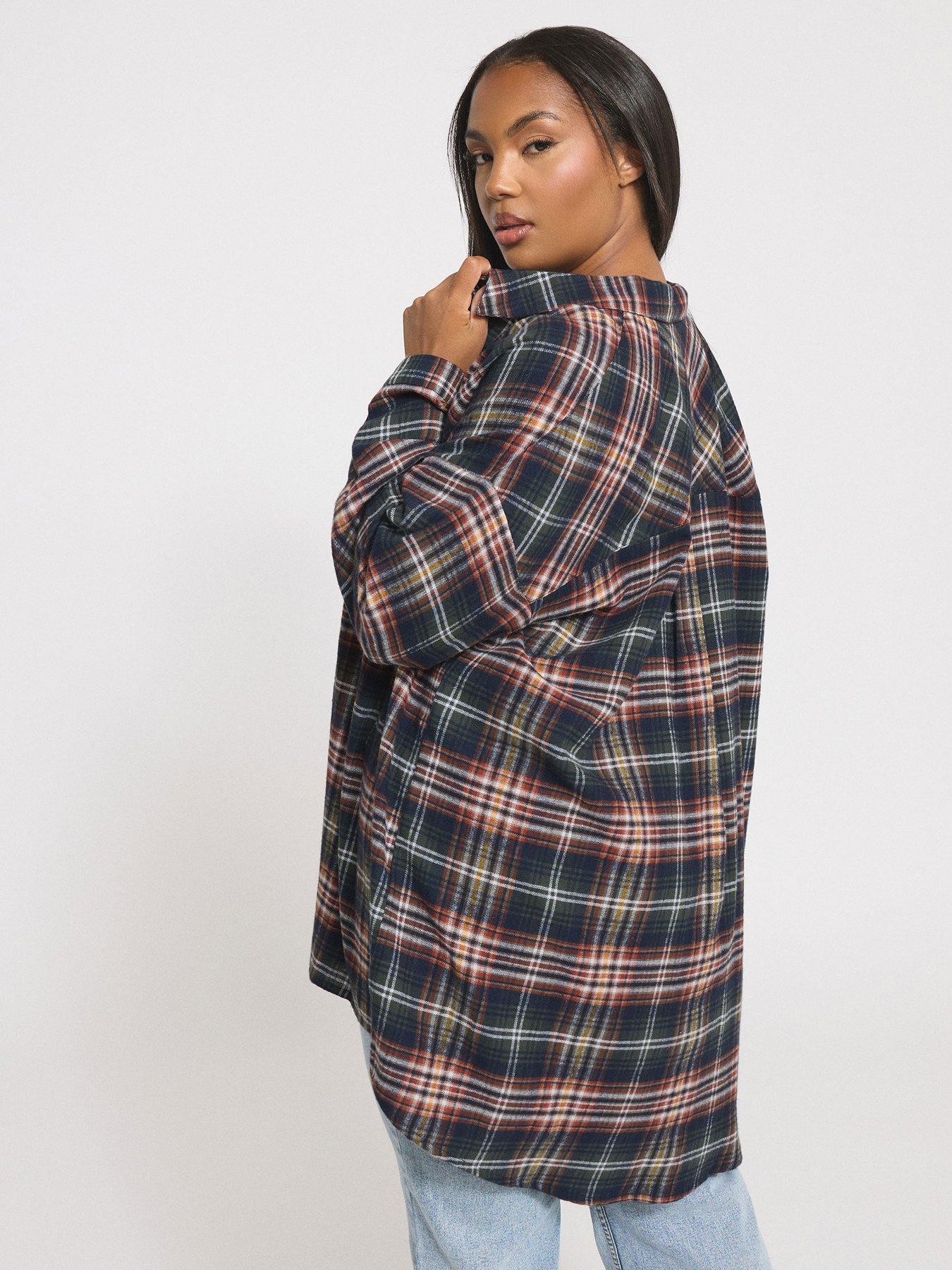 Image 2 of 4 of Yours Curve Oversized Check Shirt - Blue