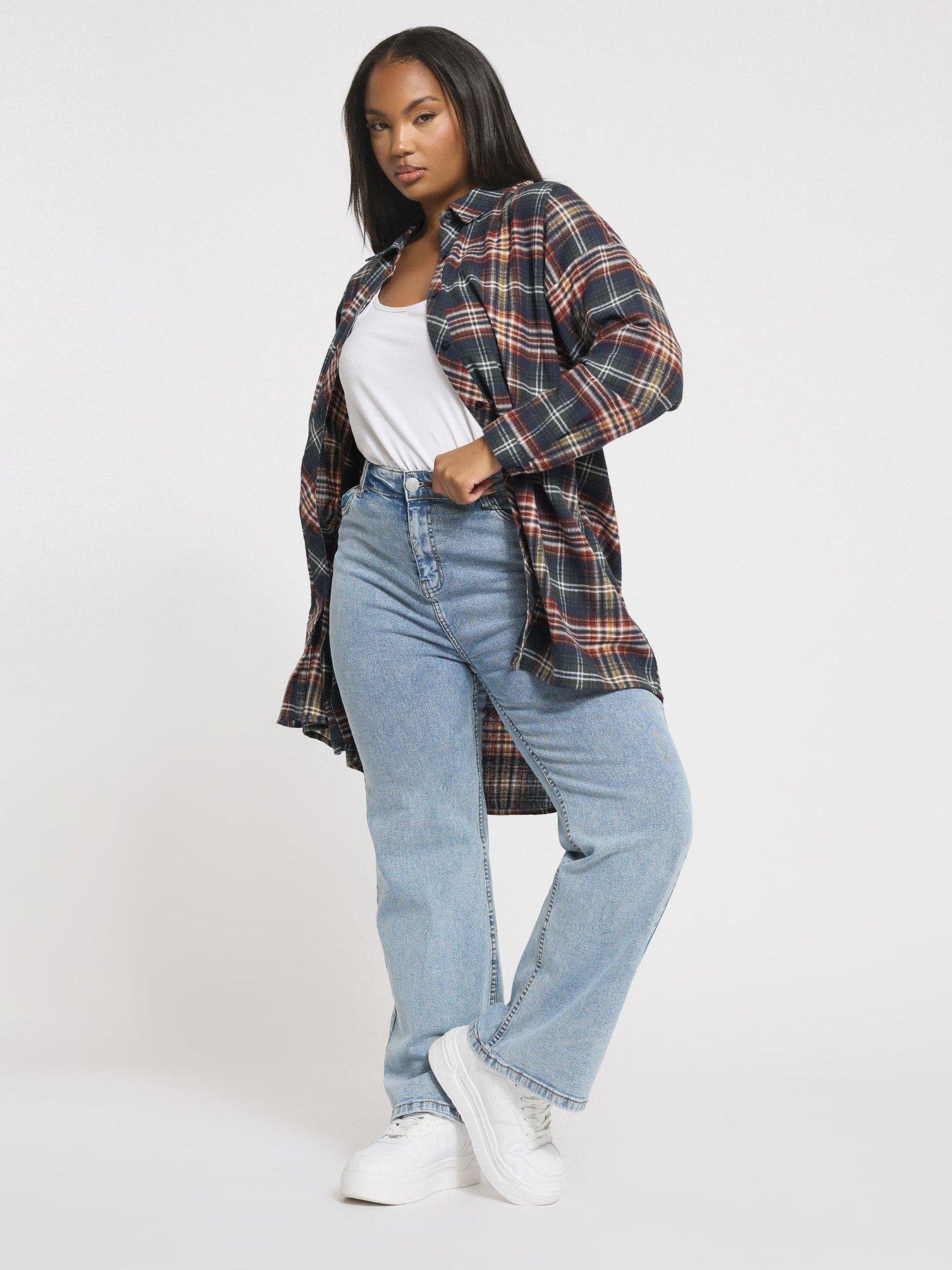 Image 3 of 4 of Yours Curve Oversized Check Shirt - Blue