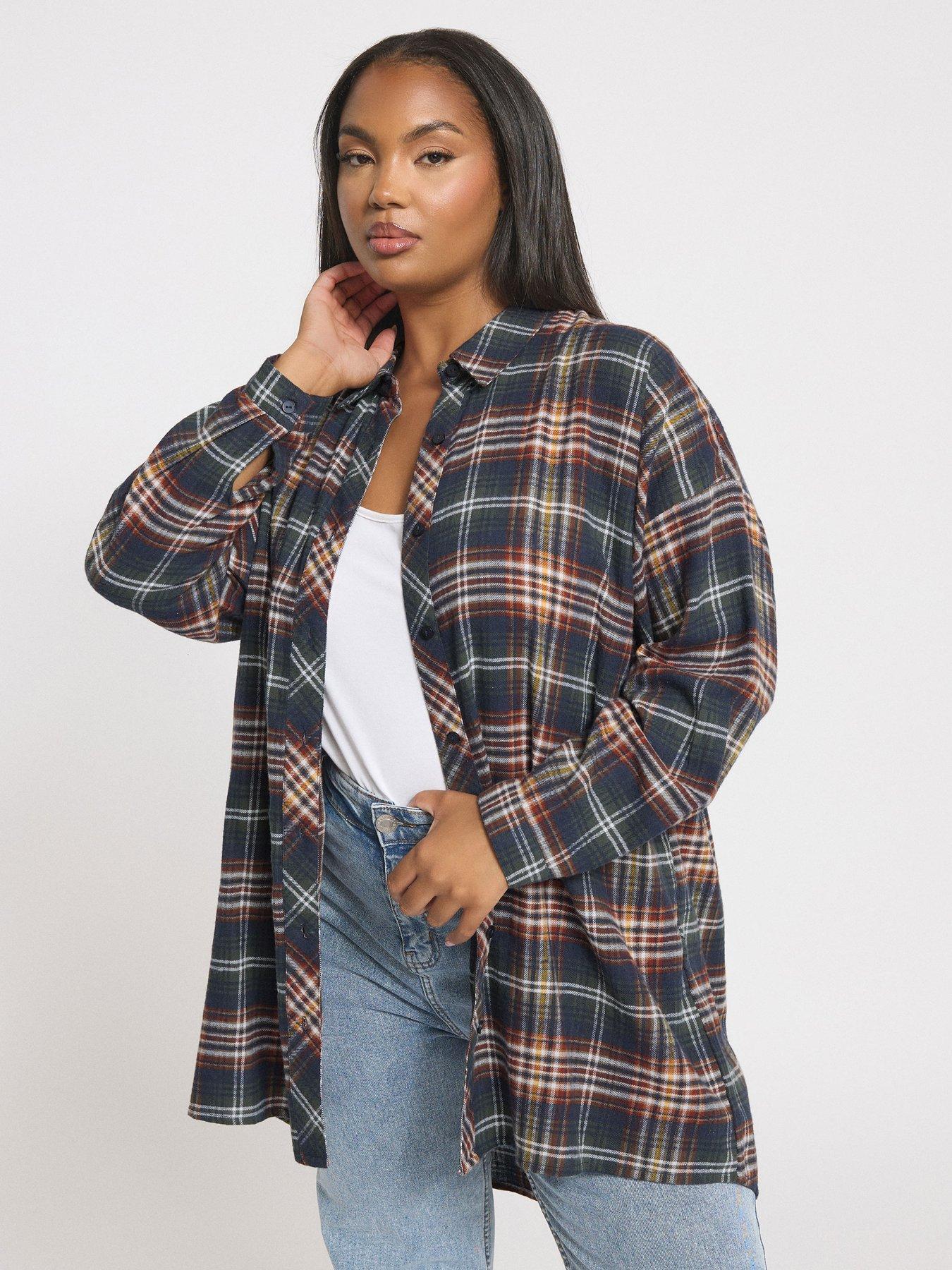 Image 4 of 4 of Yours Curve Oversized Check Shirt - Blue