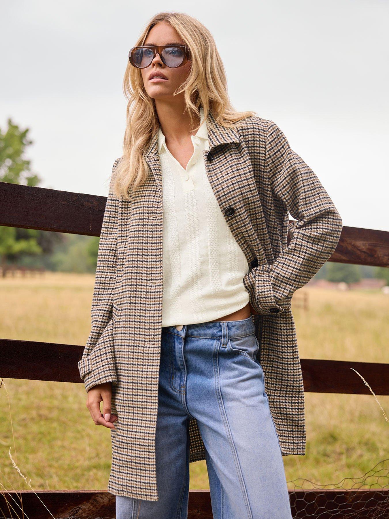 PixieGirl Petite Check Midi Coat - Brown