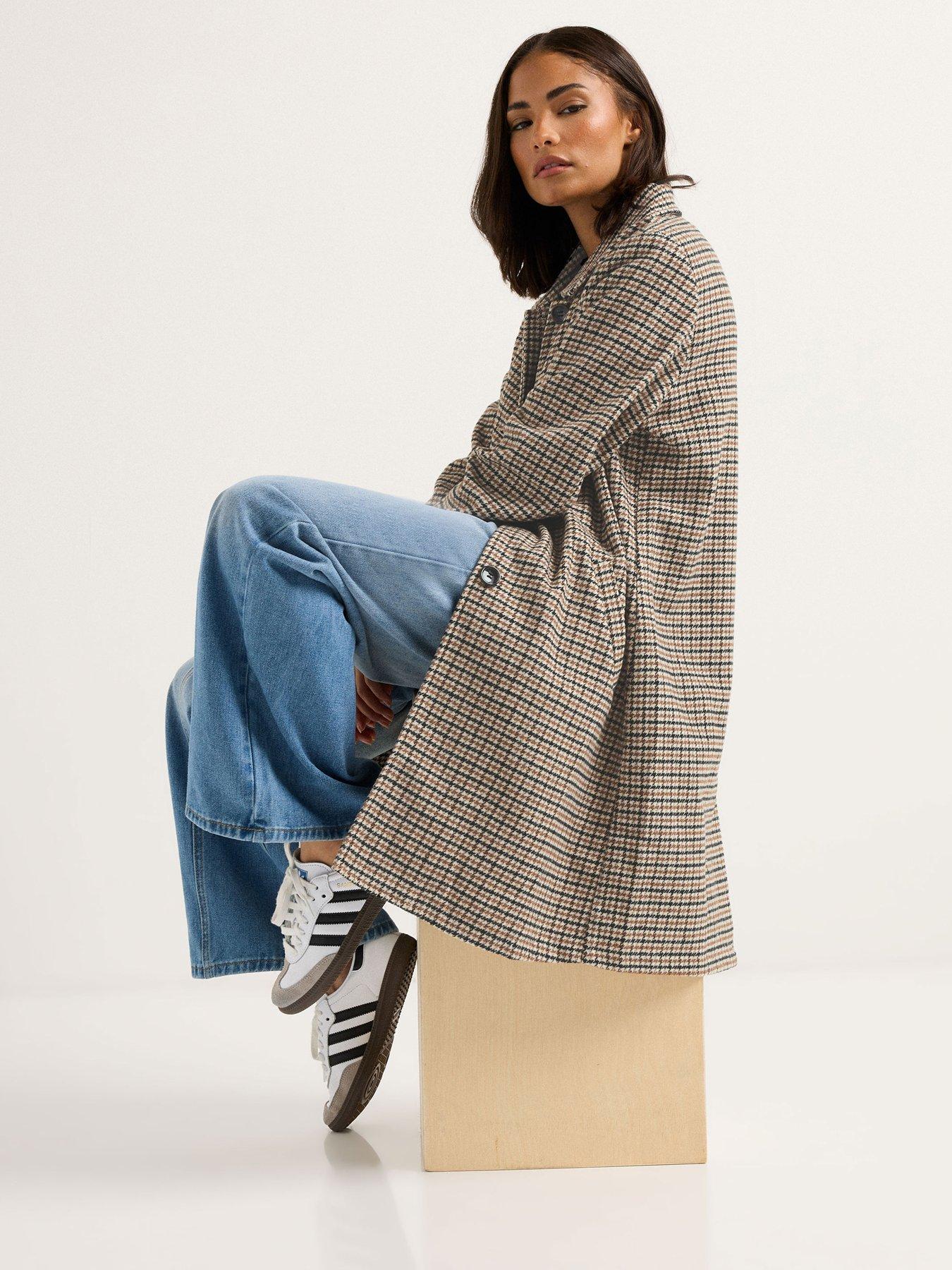 Image 3 of 4 of PixieGirl Petite Check Midi Coat - Brown