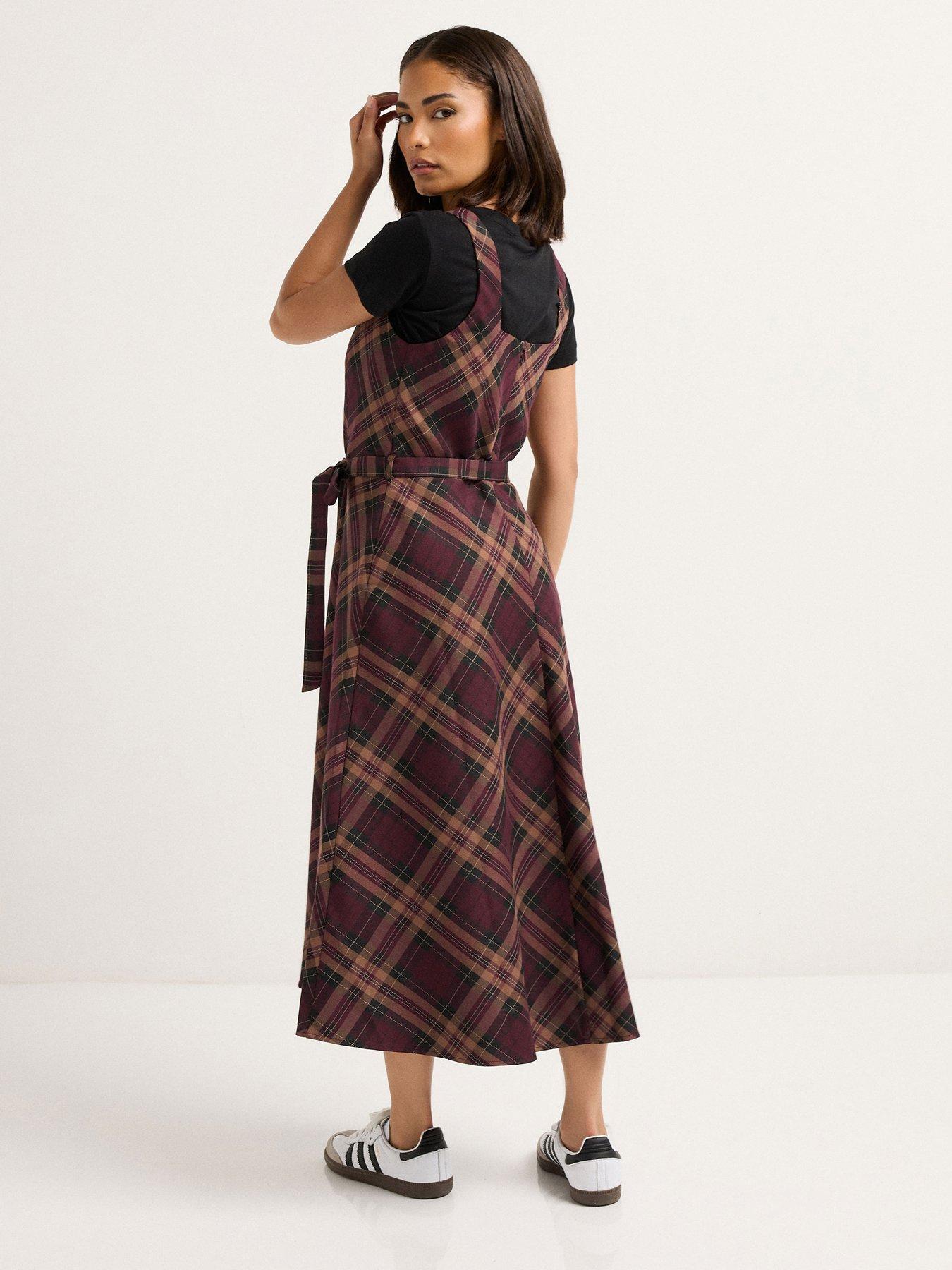yours-petite-check-belt-pinafore-dress-redstillFront