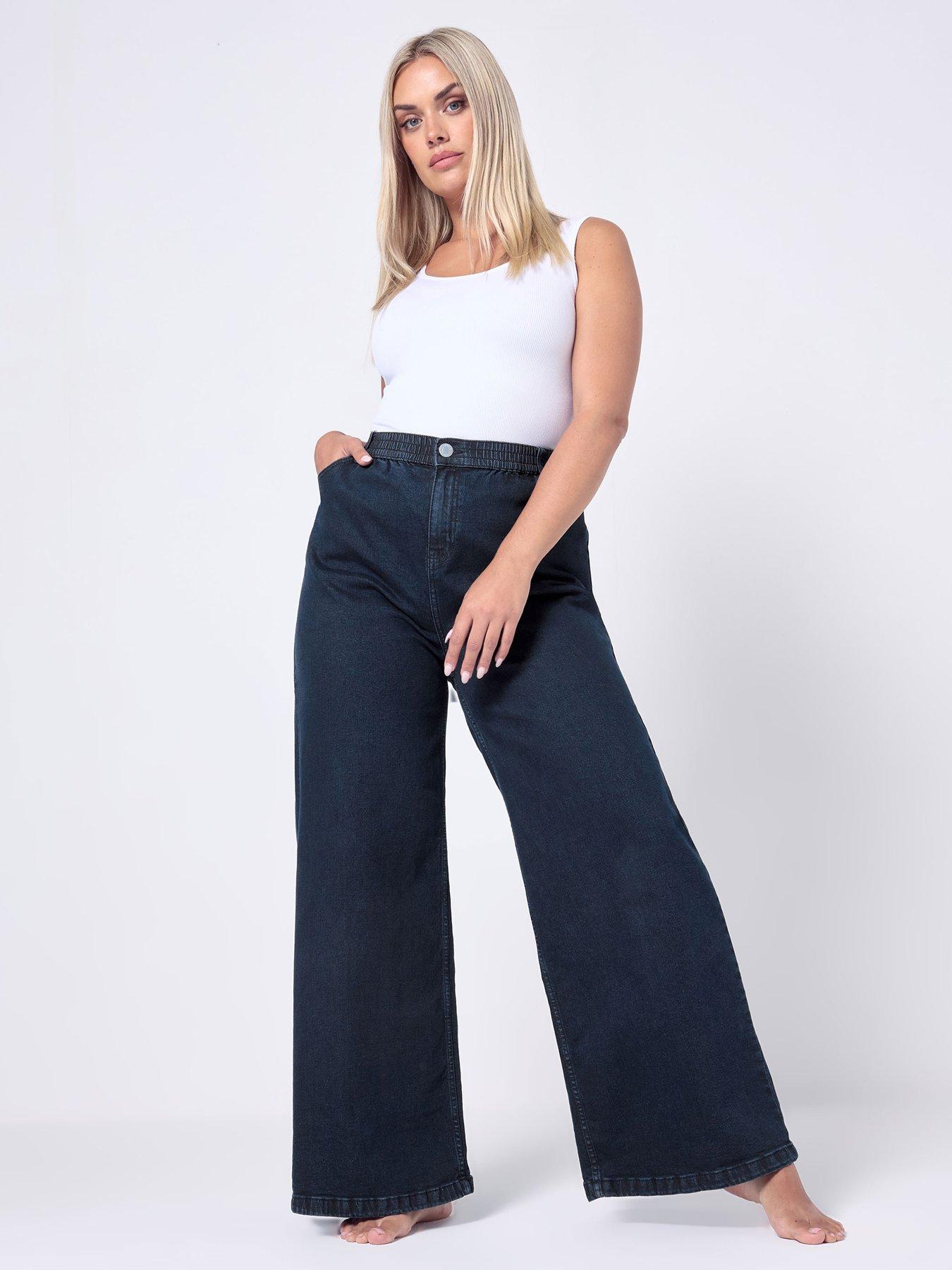 Yours Curve Wide Leg Slouchy Jean - Blue