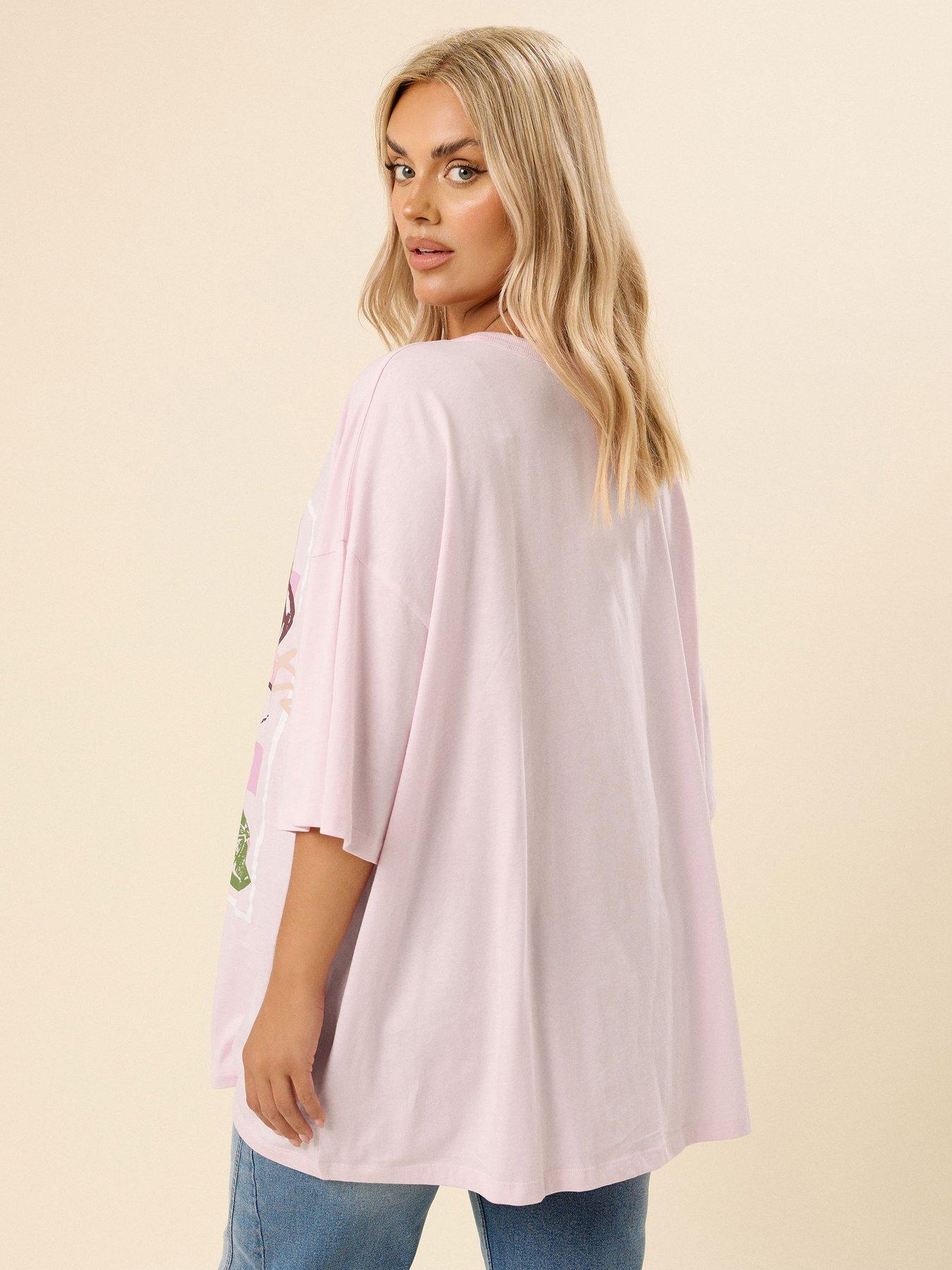 Image 2 of 4 of Yours Curve Oversized Boxy T-Shirt - Pink