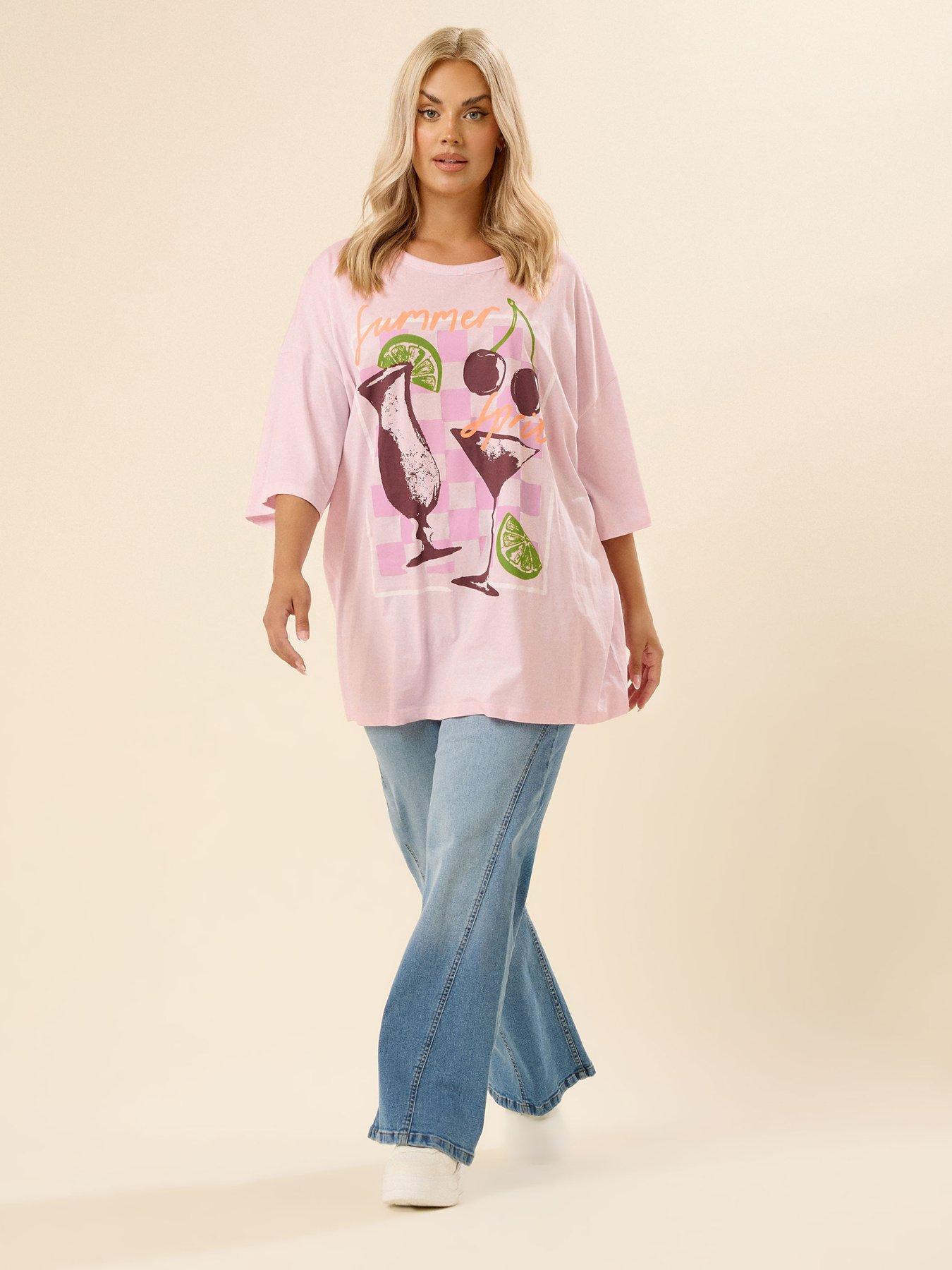 Image 3 of 4 of Yours Curve Oversized Boxy T-Shirt - Pink