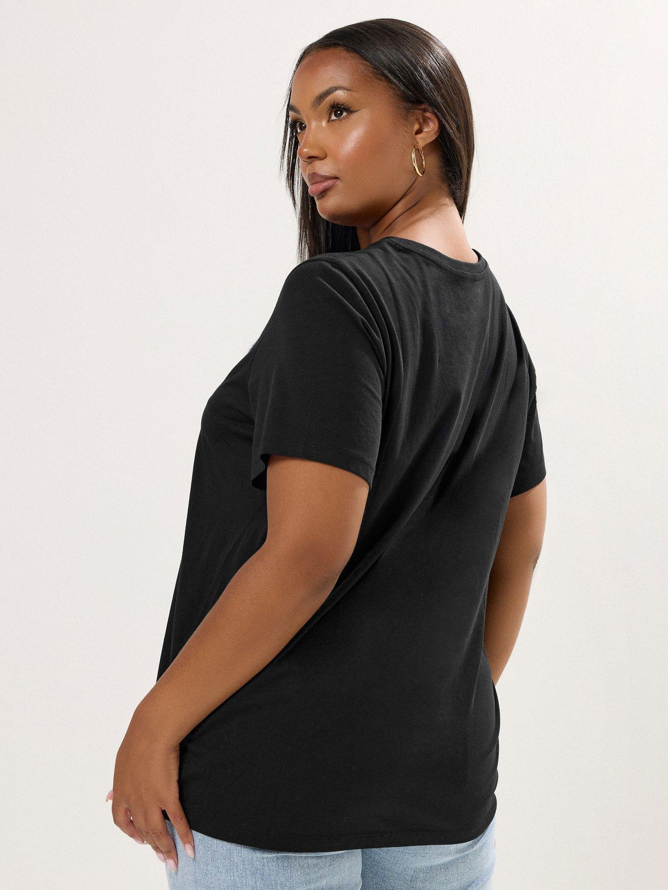 yours-curve-applique-daisy-t-shirt-blackstillFront
