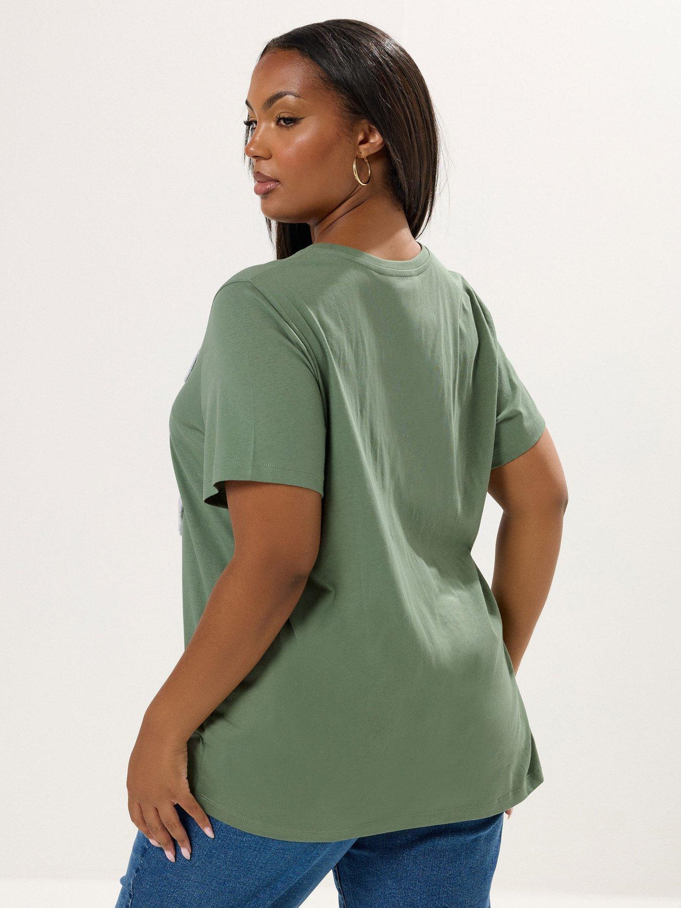 yours-curve-applique-daisy-t-shirt-greenstillFront