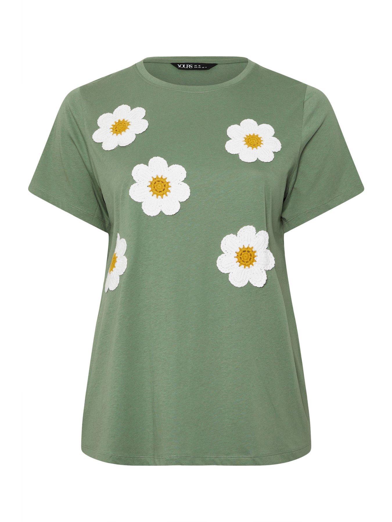 yours-curve-applique-daisy-t-shirt-greendetail