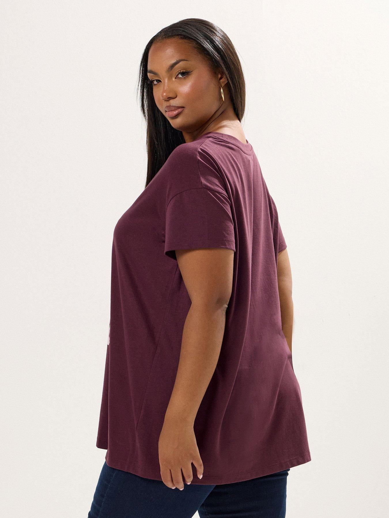 Image 2 of 6 of Yours Curve Placement T-Shirt - Purple