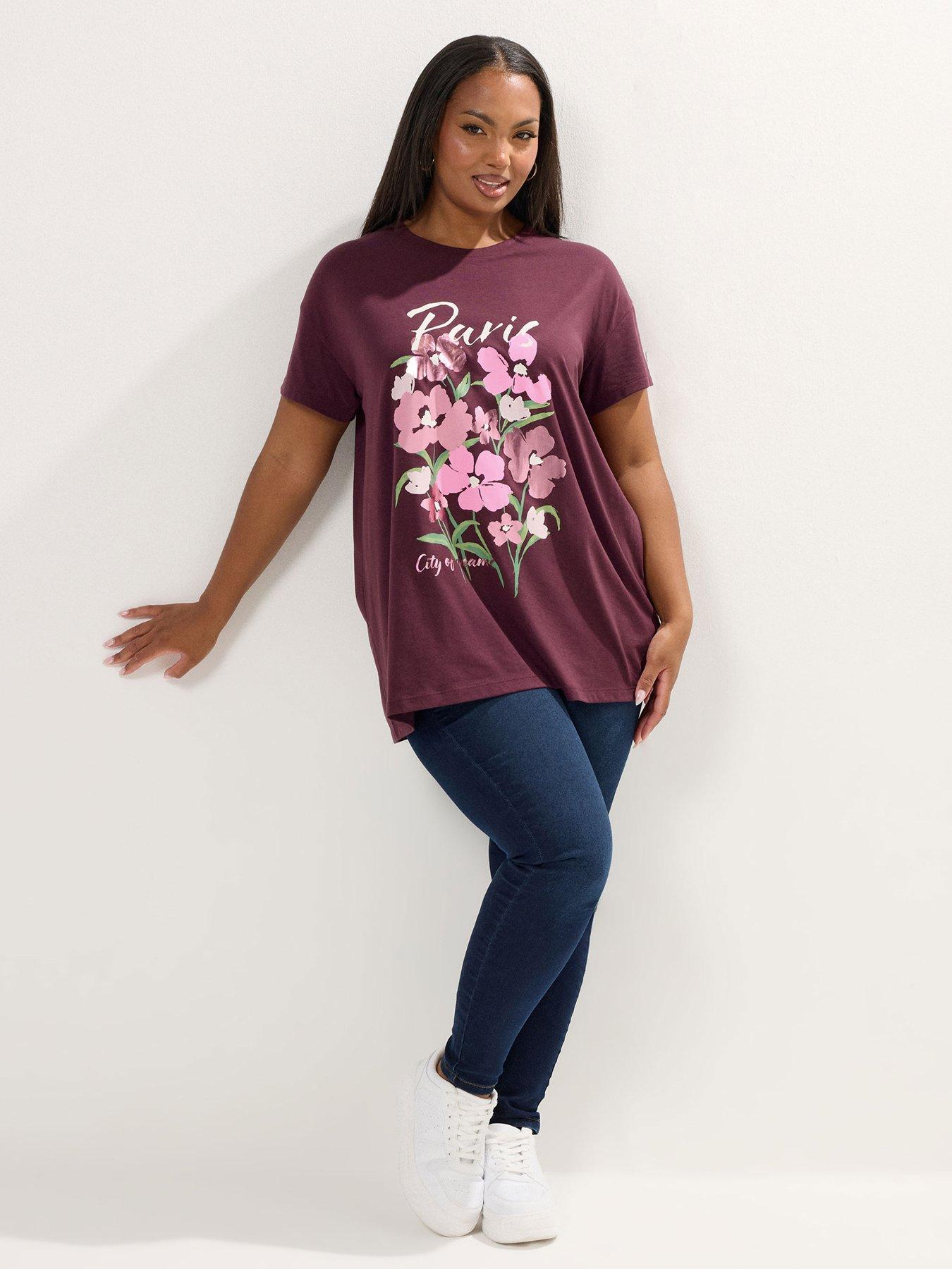 Image 3 of 6 of Yours Curve Placement T-Shirt - Purple