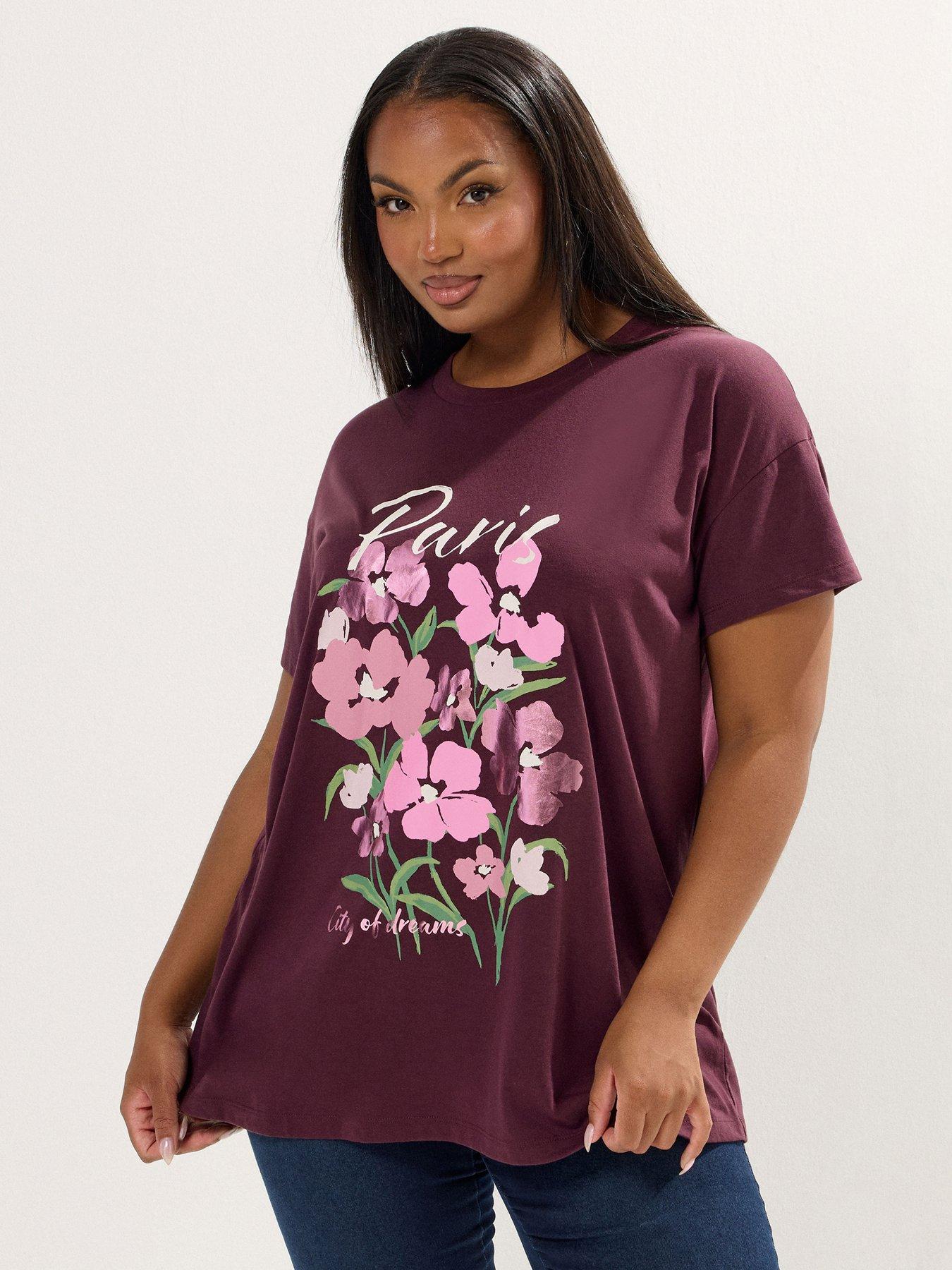 Image 4 of 6 of Yours Curve Placement T-Shirt - Purple