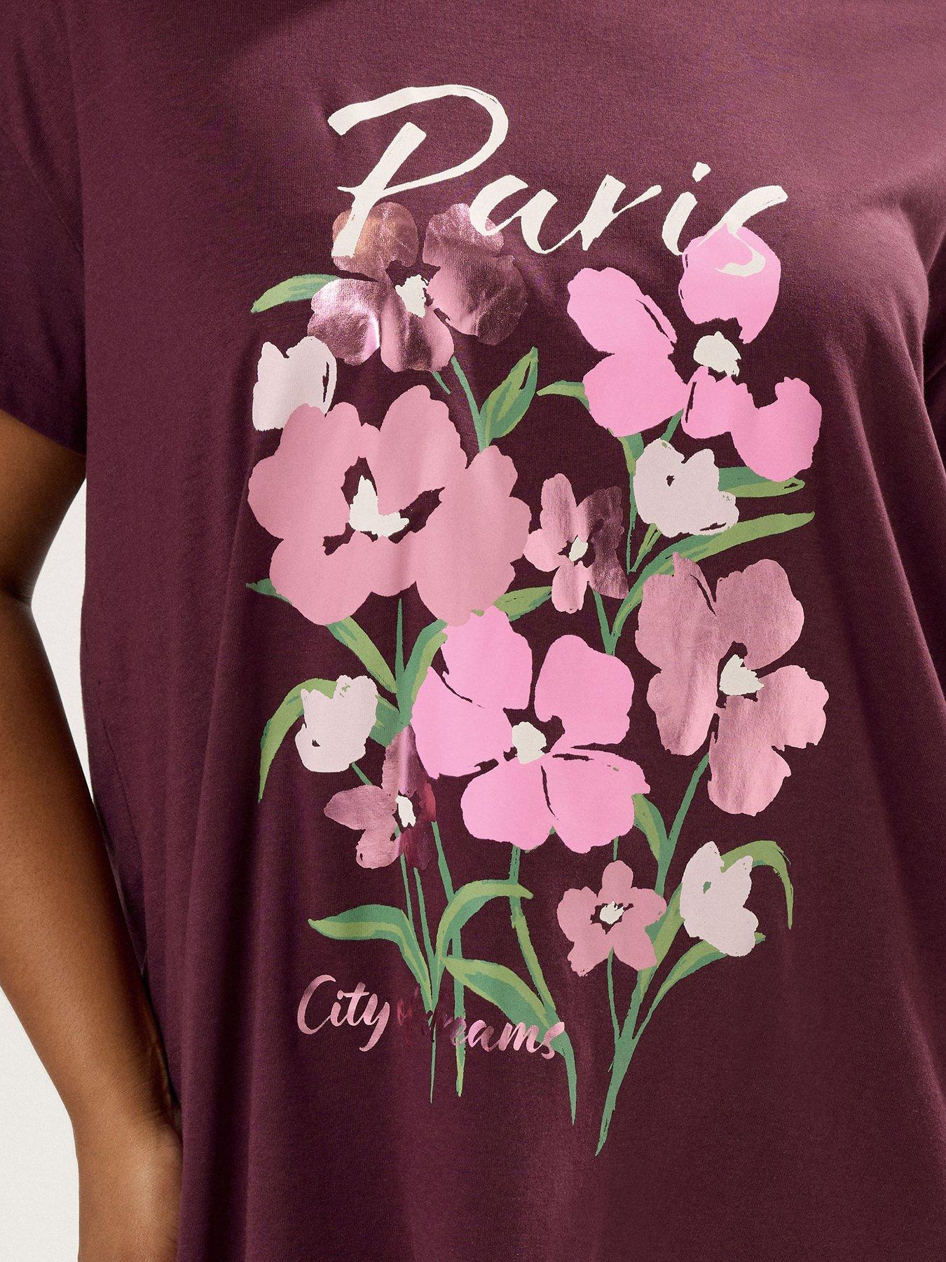 Image 5 of 6 of Yours Curve Placement T-Shirt - Purple