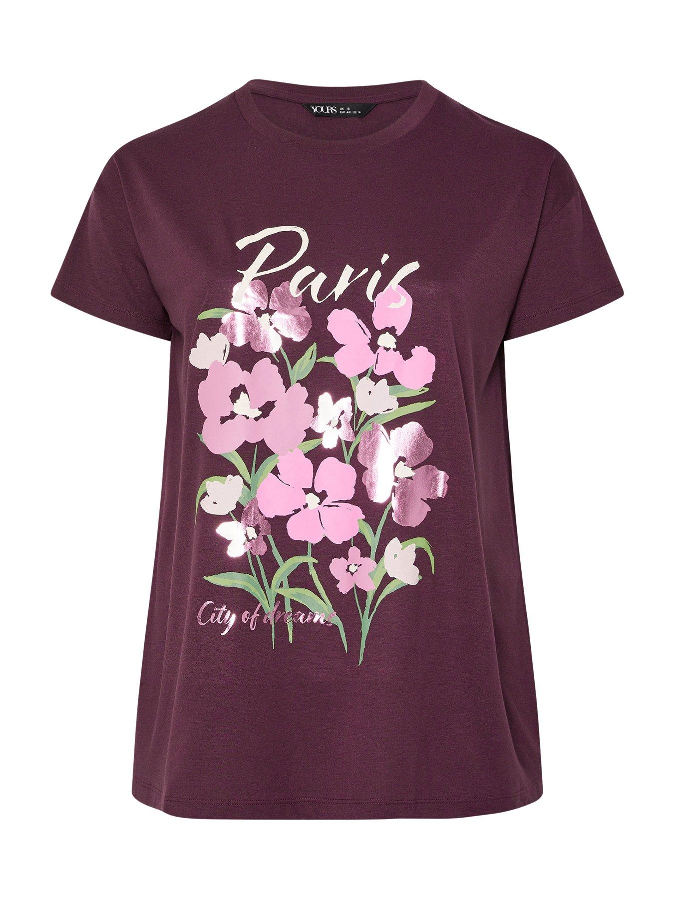 Image 6 of 6 of Yours Curve Placement T-Shirt - Purple