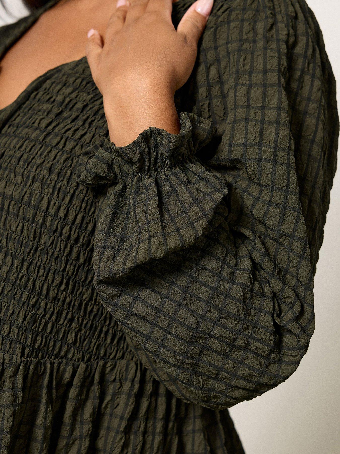 yours-curve-textured-check-peplum-top-greenoutfit