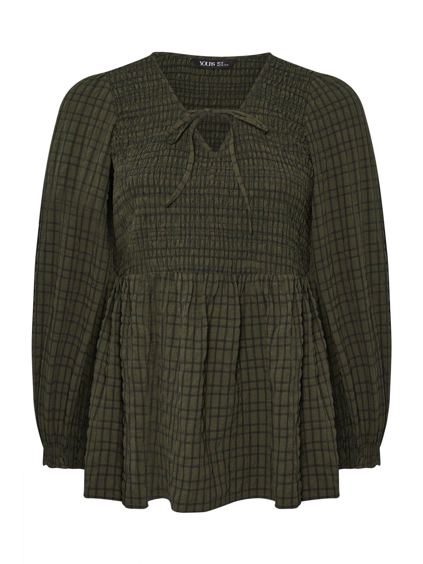 yours-curve-textured-check-peplum-top-greendetail